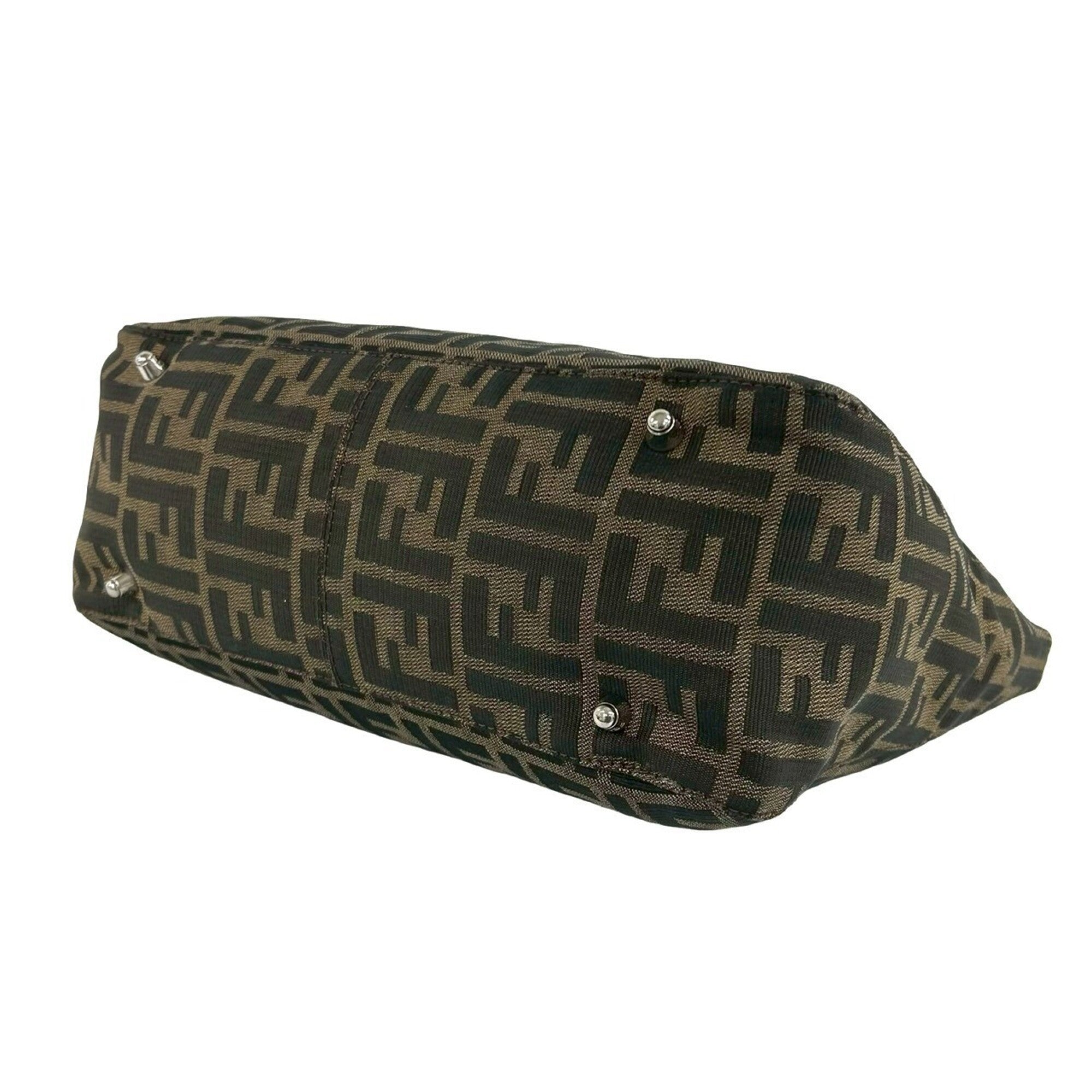 Fendi Black Brown Canvas Leather Handbag Tote Bag (Pre-Owned)