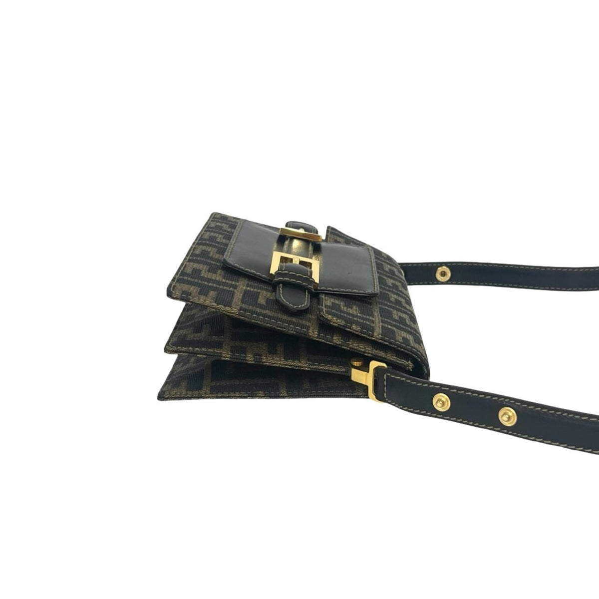 Fendi Black Brown Canvas Leather Shoulder Bag (Pre-Owned)
