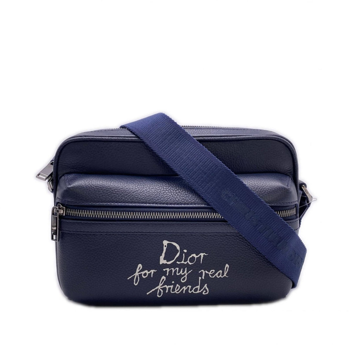 Christian Dior Navy Leather Messenger Bag Shoulder Bag (Pre-Owned)