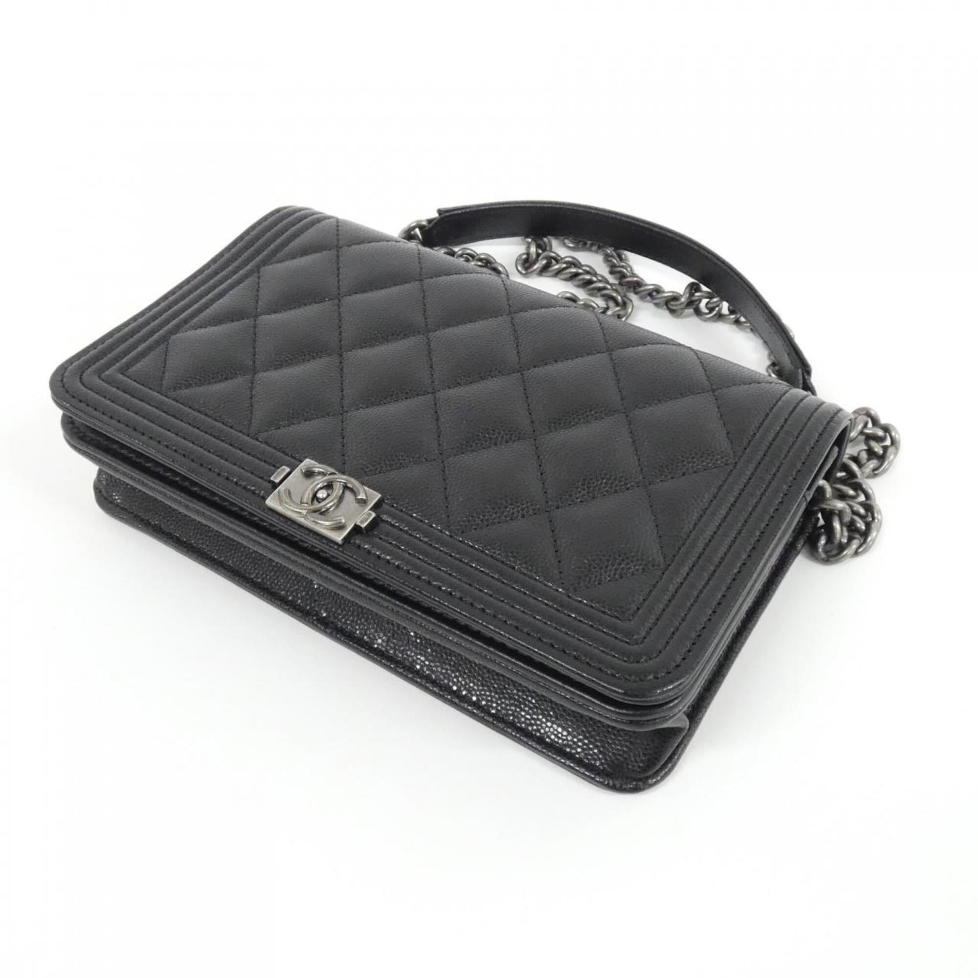 Chanel Black Grained Calfskin Chain/Shoulder Wallet (Pre-Owned)