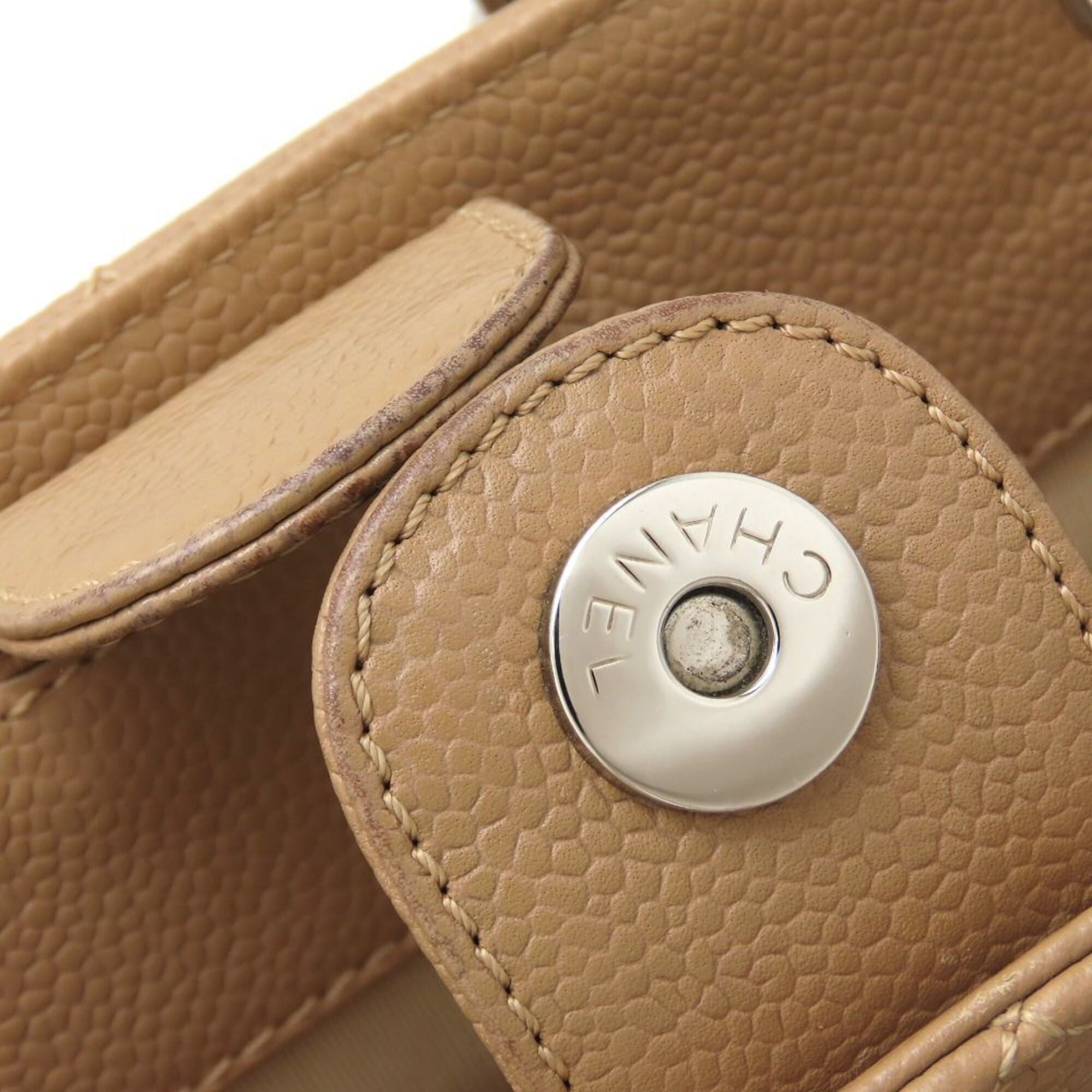 Chanel Beige Grained Calfskin Shoulder Bag Tote Bag (Pre-Owned)