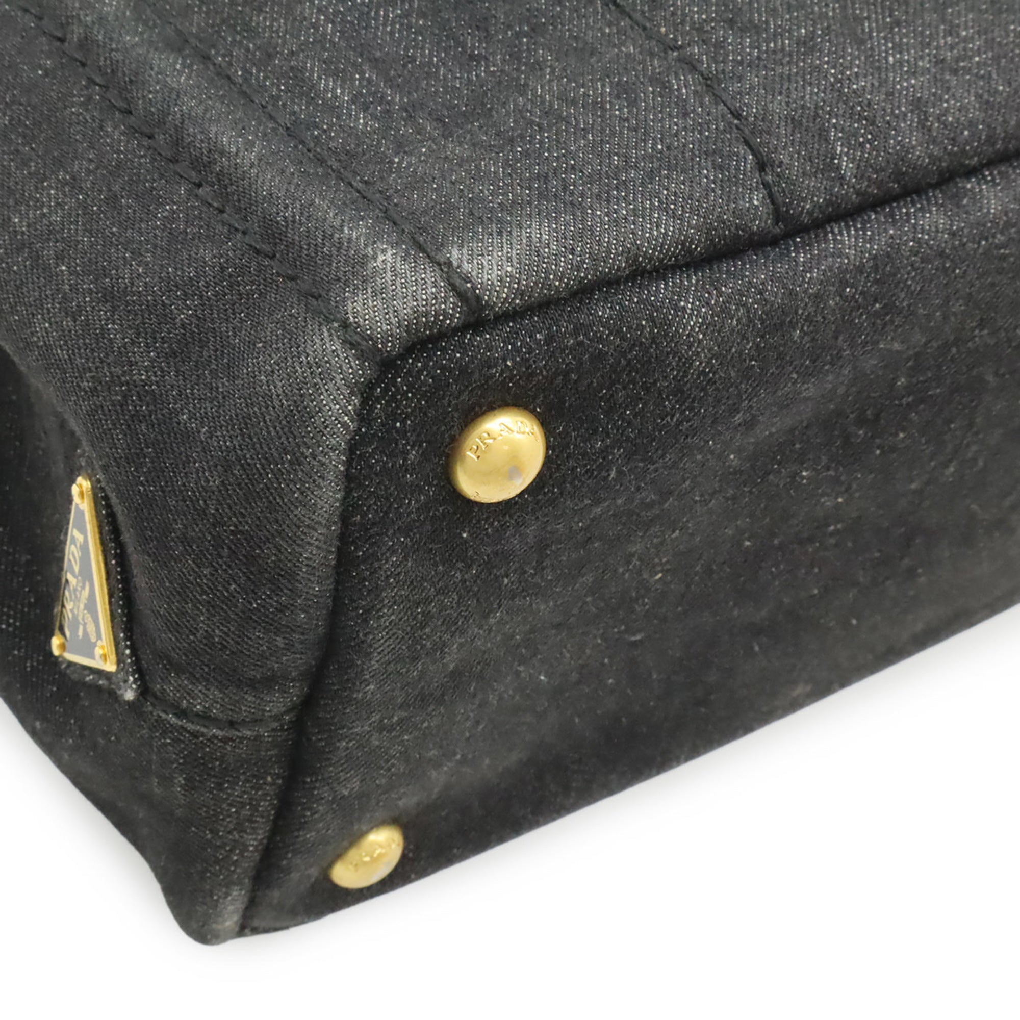 Prada Canapa Black Nero Denim Handbag Tote Bag (Pre-Owned)