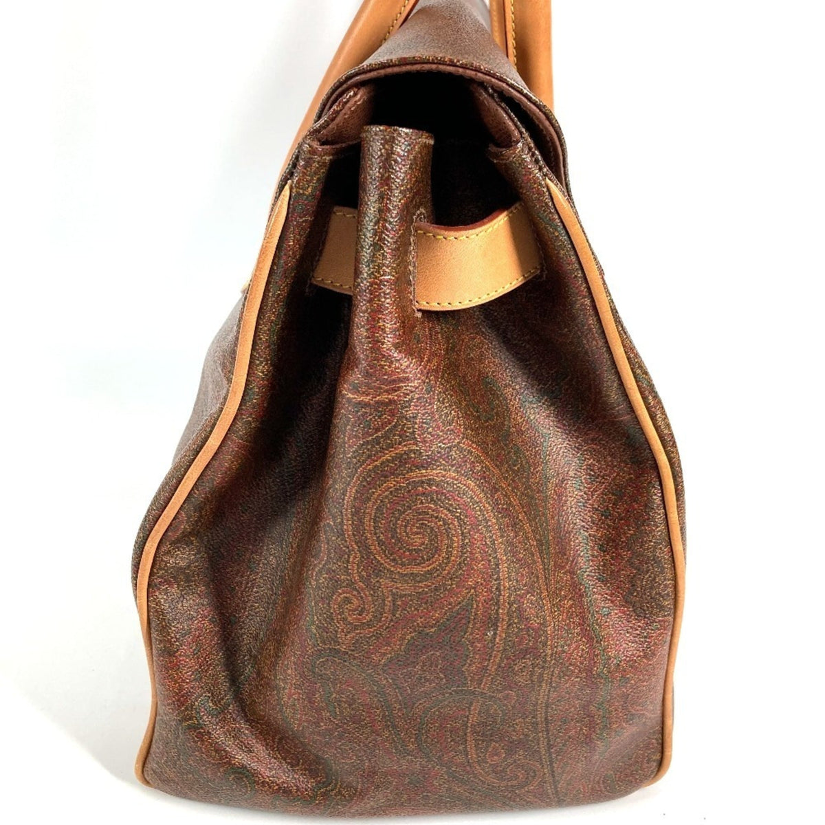 Etro Brown Leather Boston Bag Handbag Tote Bag (Pre-Owned)