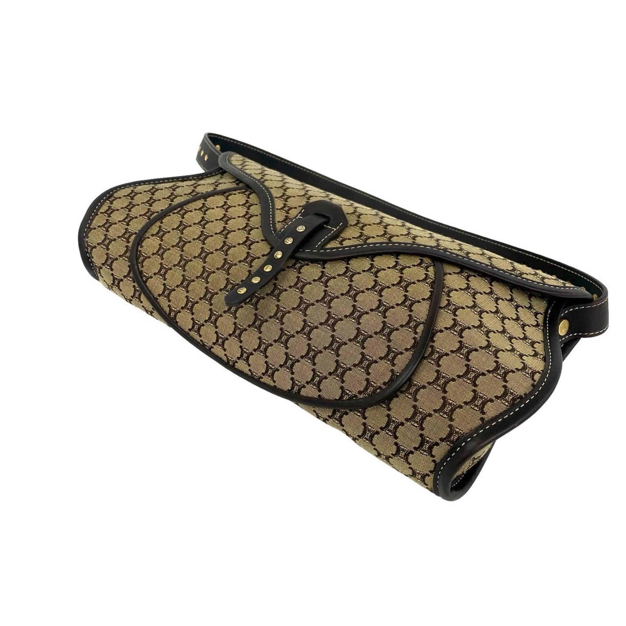 Celine Brown Canvas Leather Handbag Shoulder Bag (Pre-Owned)