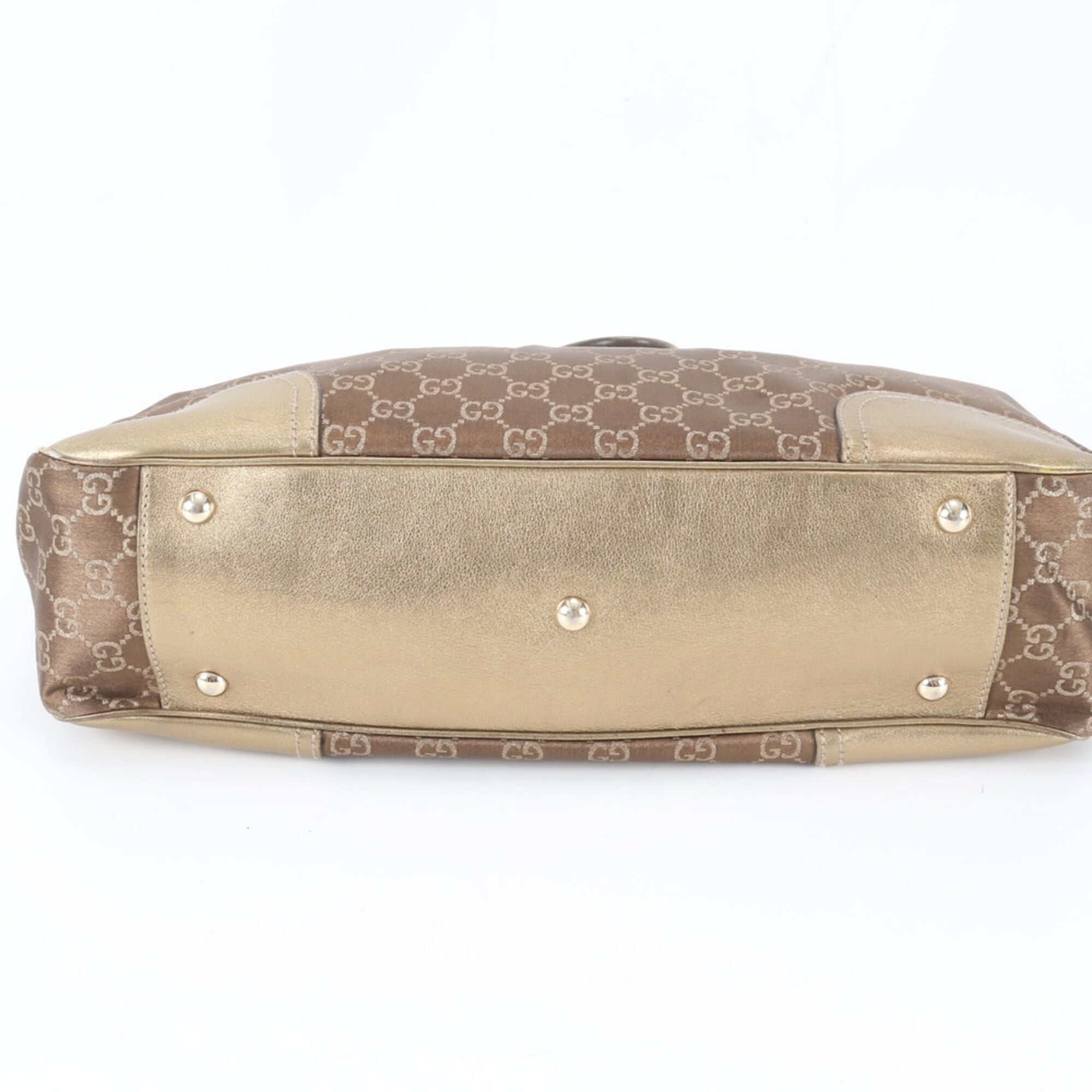 Gucci Gold Leather Canvas Handbag Shoulder Bag Tote Bag (Pre-Owned)
