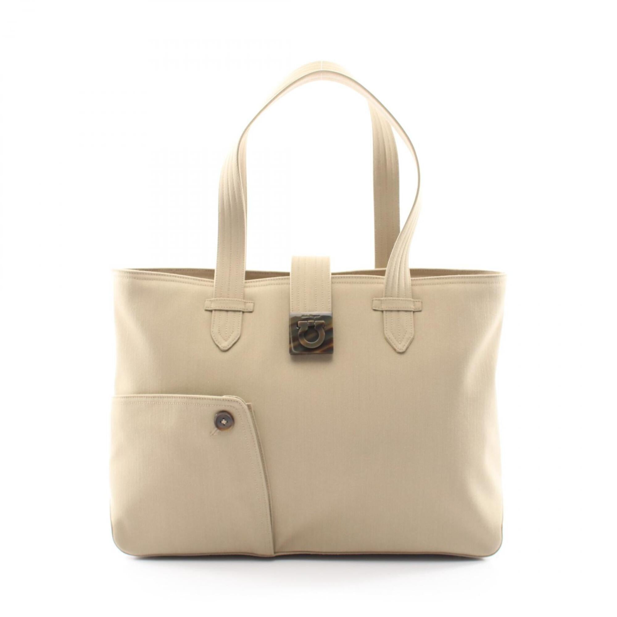 Salvatore Ferragamo Beige Canvas Handbag Tote Bag (Pre-Owned)