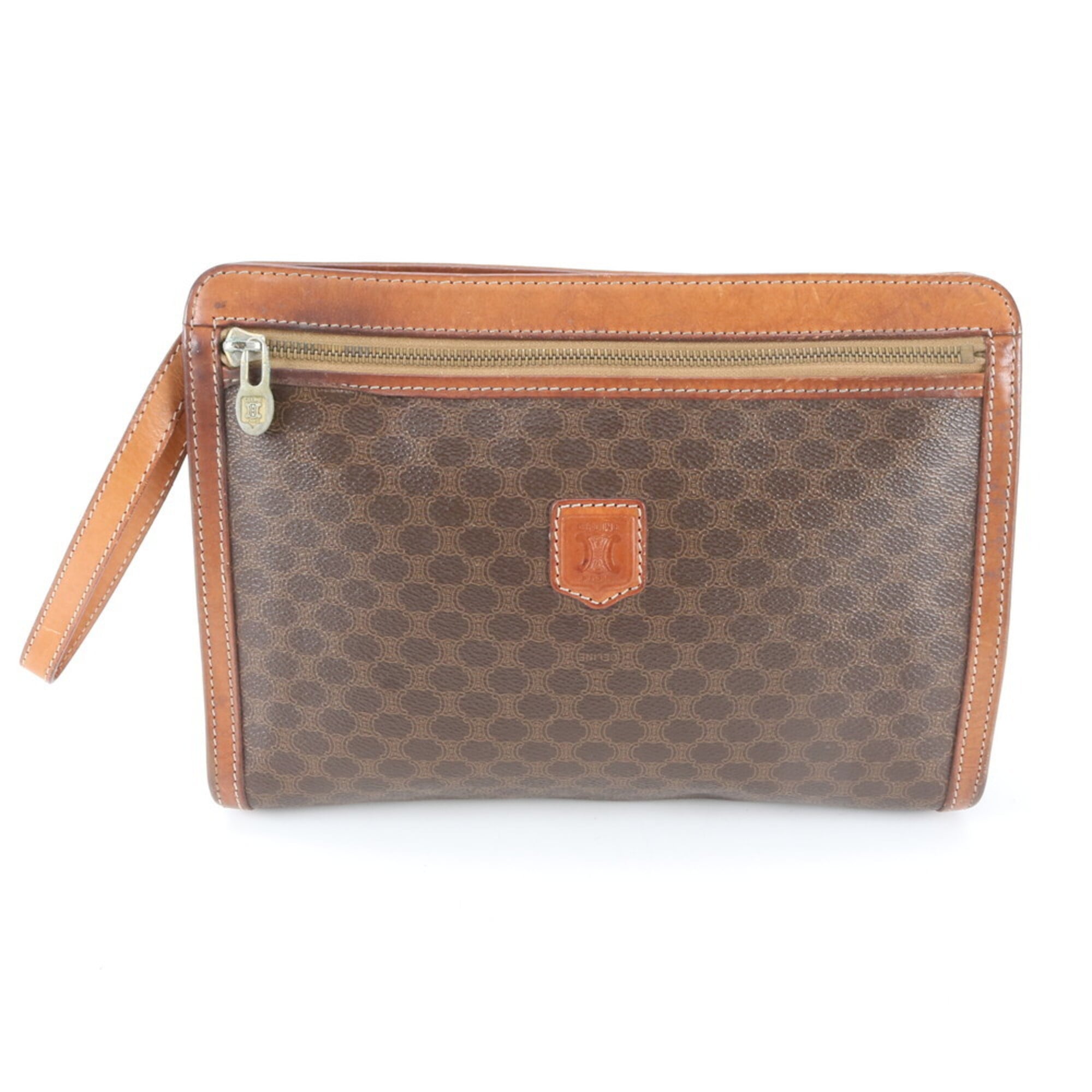 Celine Macadam Brown Leather Coated Canvas Handbag (Pre-Owned)