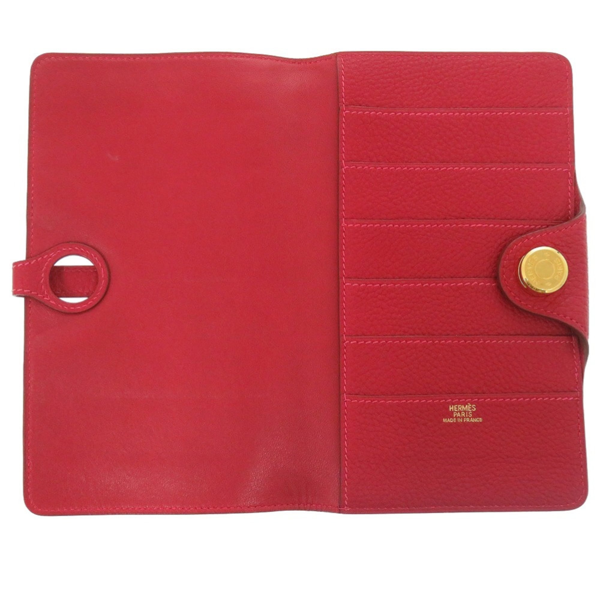 Hermes Red Color Togo Leather Long Wallet (Bi-Fold) (Pre-Owned)