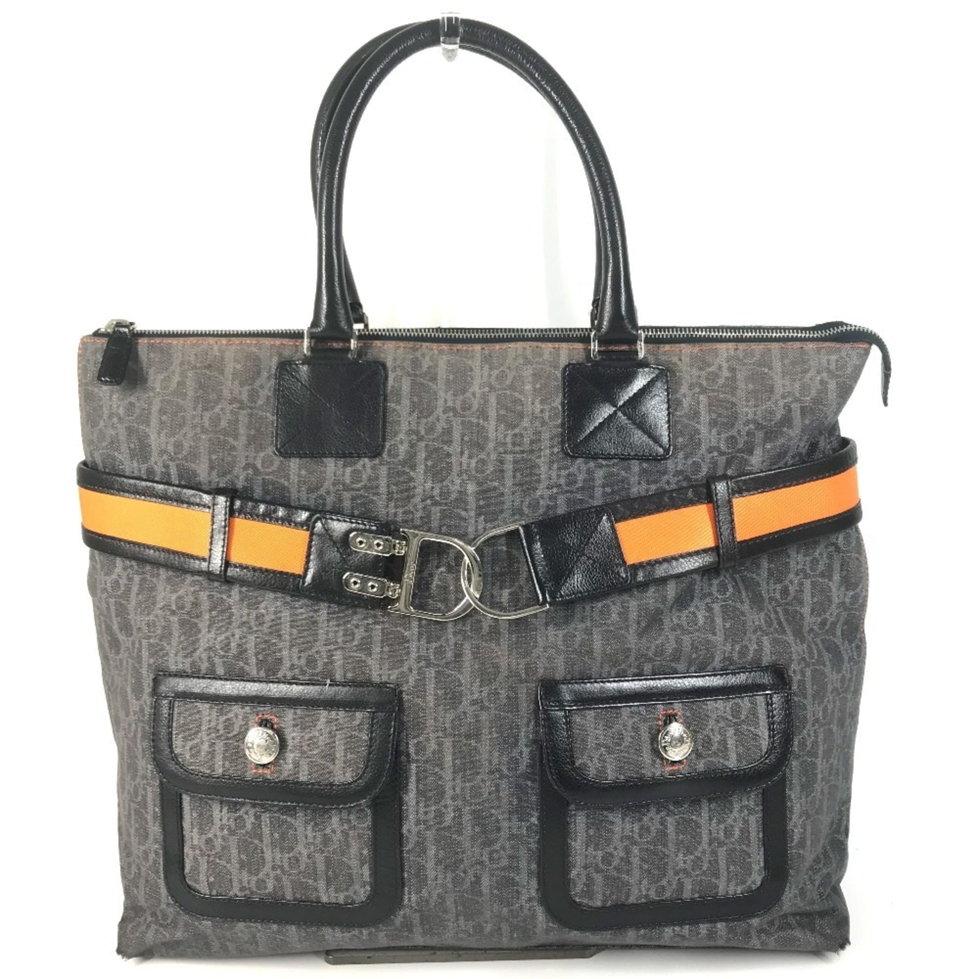 Christian Dior Blue Orange Leather Canvas Handbag Shoulder Bag Tote Bag (Pre-Owned)