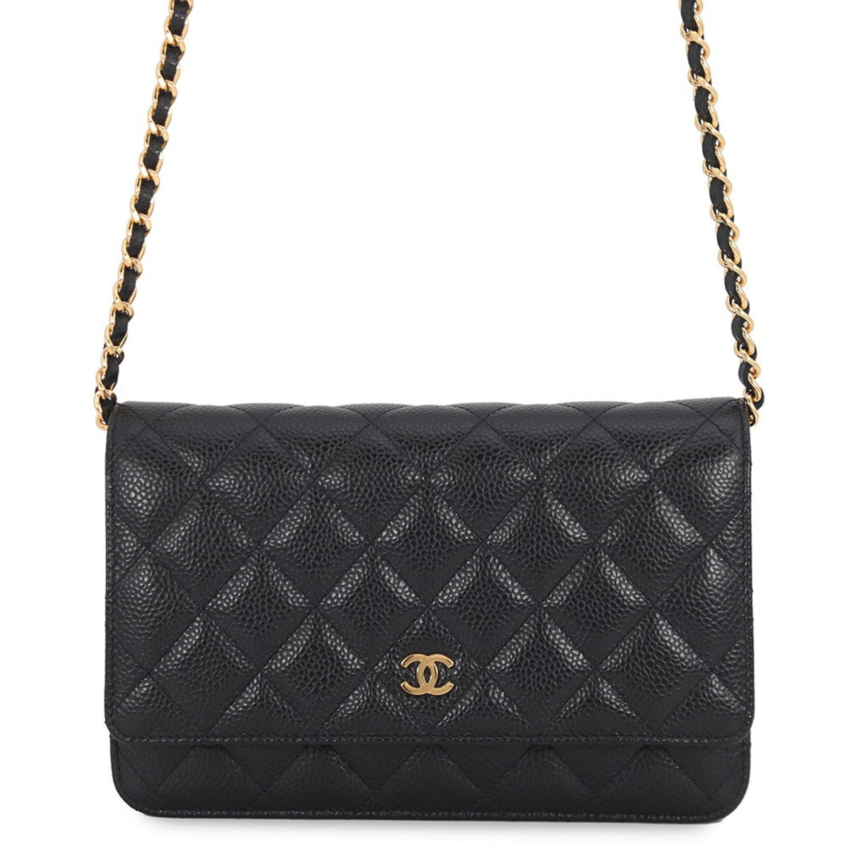 Chanel Black Grained Calfskin Chain/Shoulder Wallet (Pre-Owned)