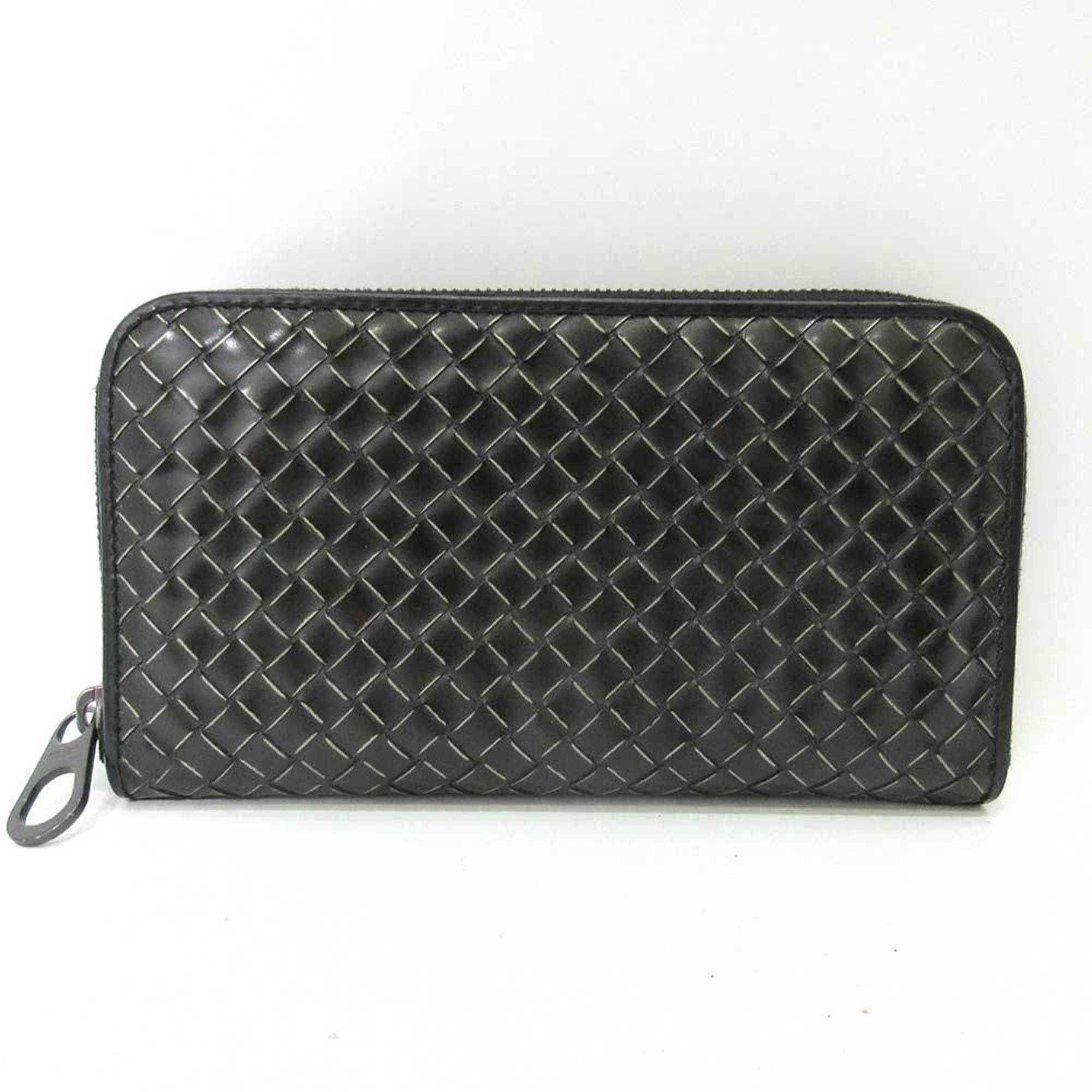 Bottega Veneta Intrecciato Black Leather Long Wallet (Bi-Fold) (Pre-Owned)