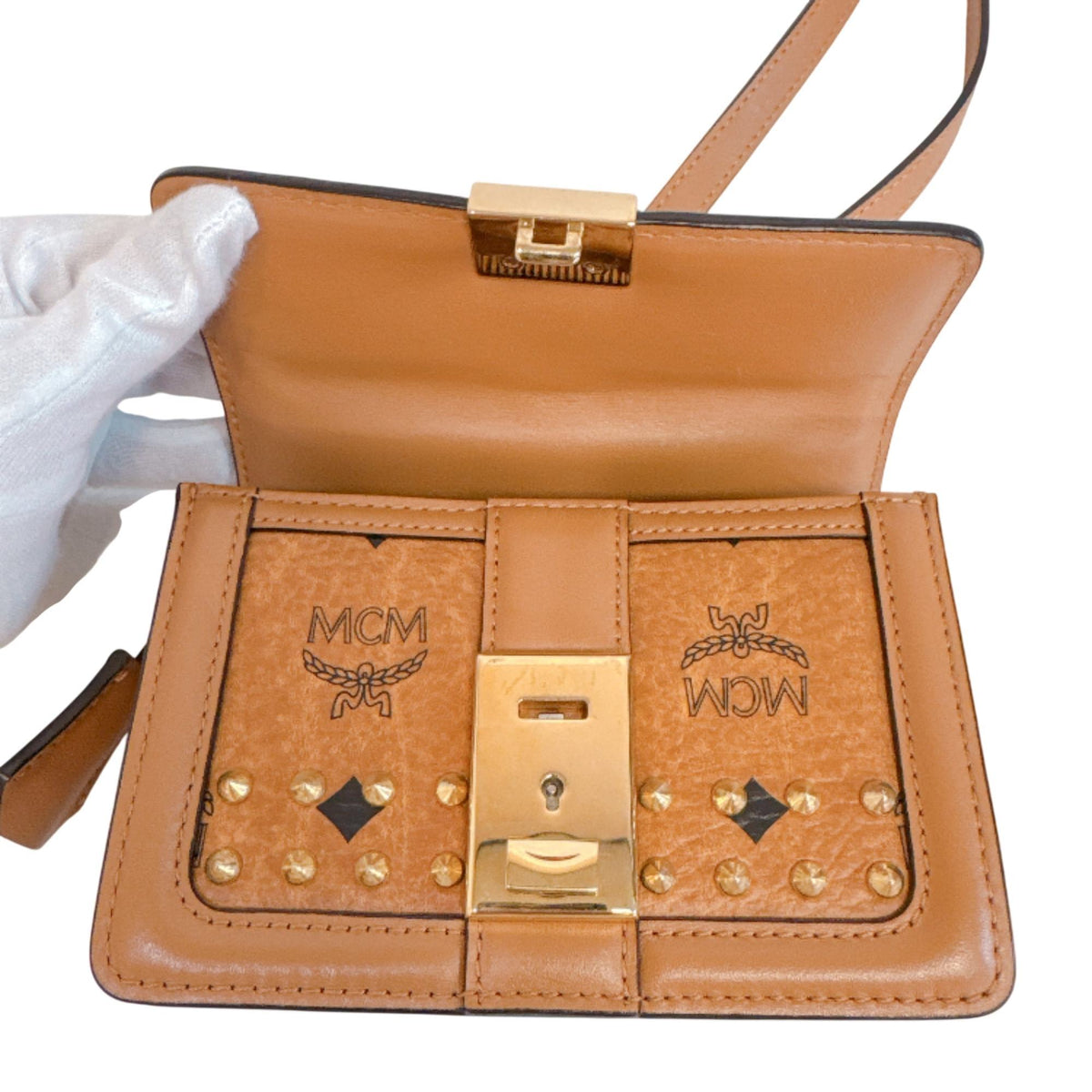 Mcm Brown Camel Leather Pvc Handbag Shoulder Bag (Pre-Owned)