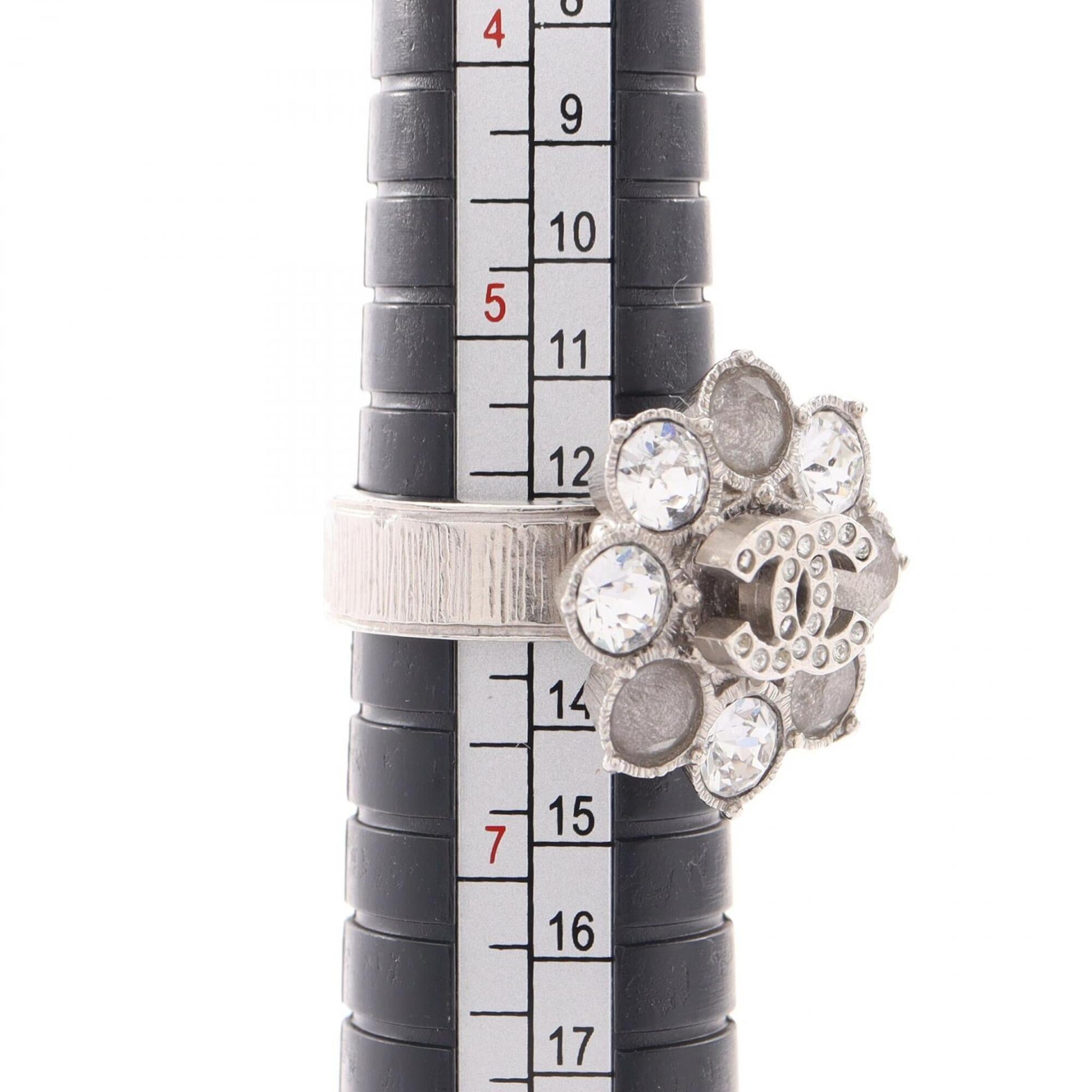 Chanel Silver Clear Metal Rhinestone Band Ring (Pre-Owned)