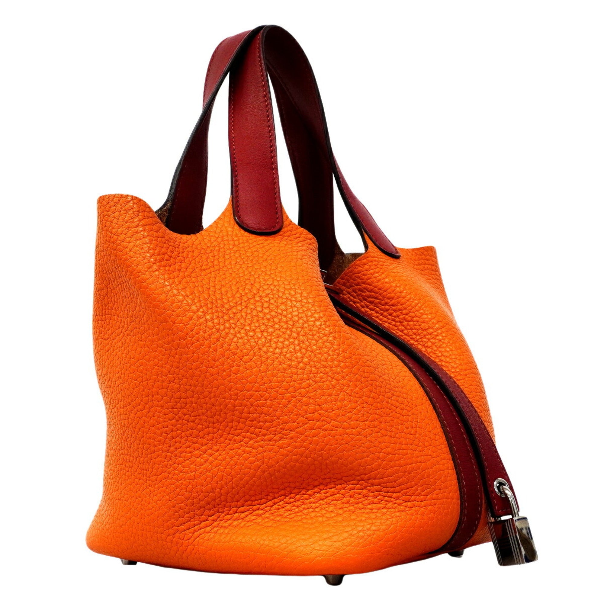 Hermes Orange Rouge Grenat Taurillon Clemence Leather Swift Leather Handbag (Pre-Owned)