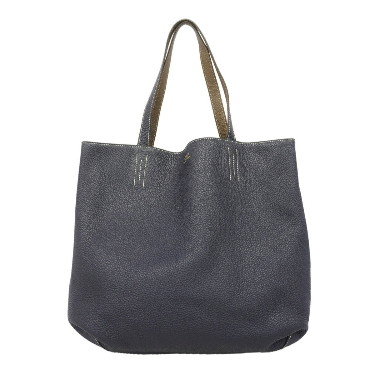 Hermes Blue Nuit Etoupe Gray Taurillon Clemence Leather Tote Bag (Pre-Owned)