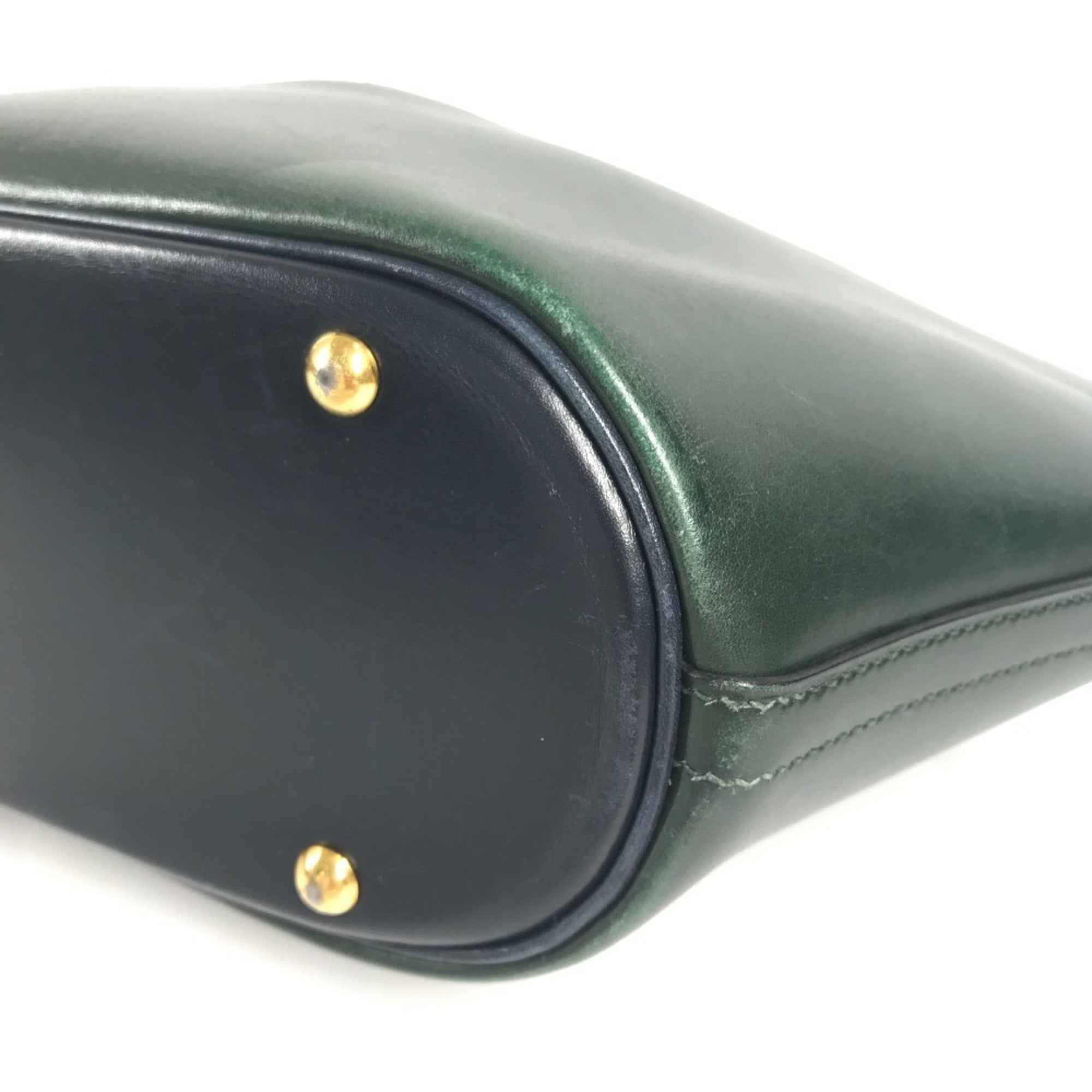 Hermes Green Navy Wine Box Calf Leather Handbag Tote Bag (Pre-Owned)