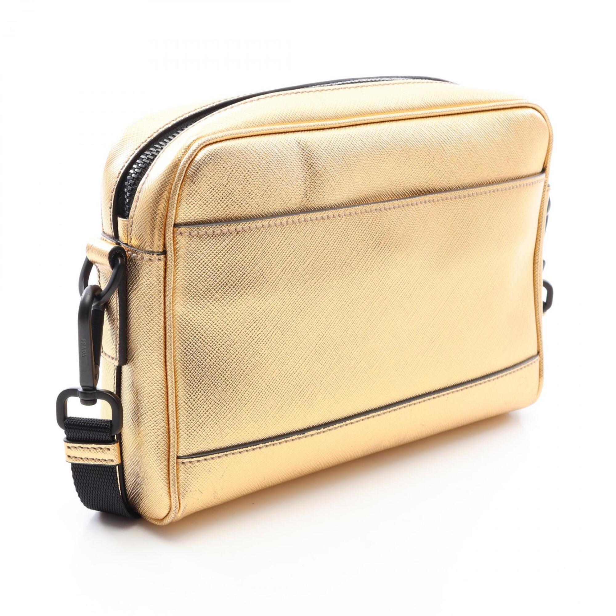 Prada Gold Saffiano Handbag Shoulder Bag (Pre-Owned)