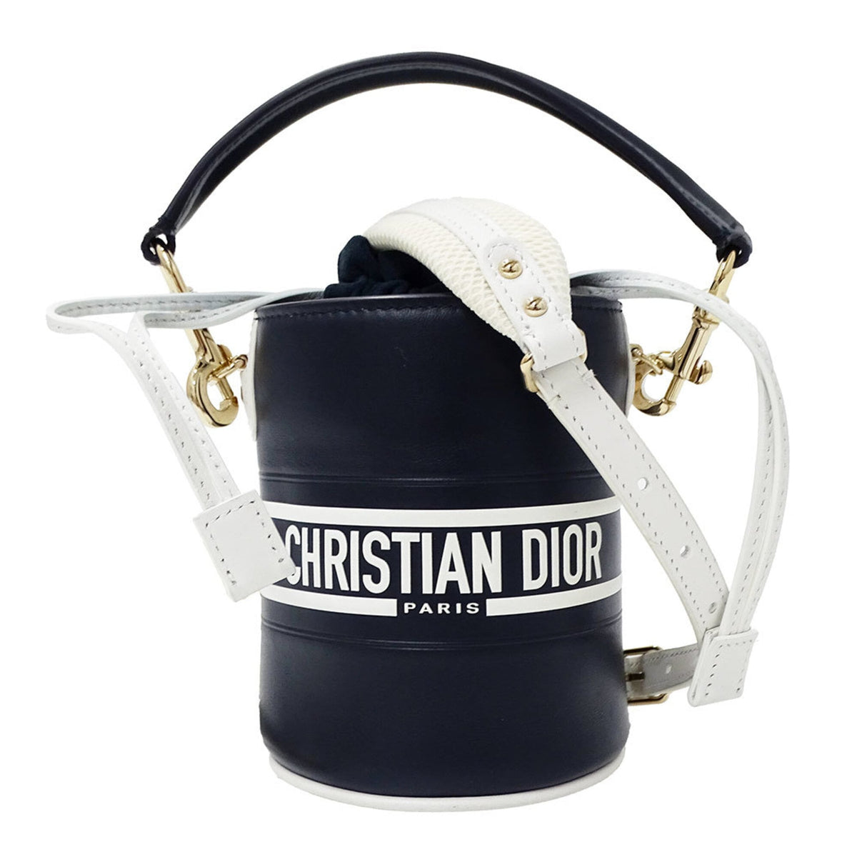 Christian Dior Navy White Leather Handbag Shoulder Bag (Pre-Owned)