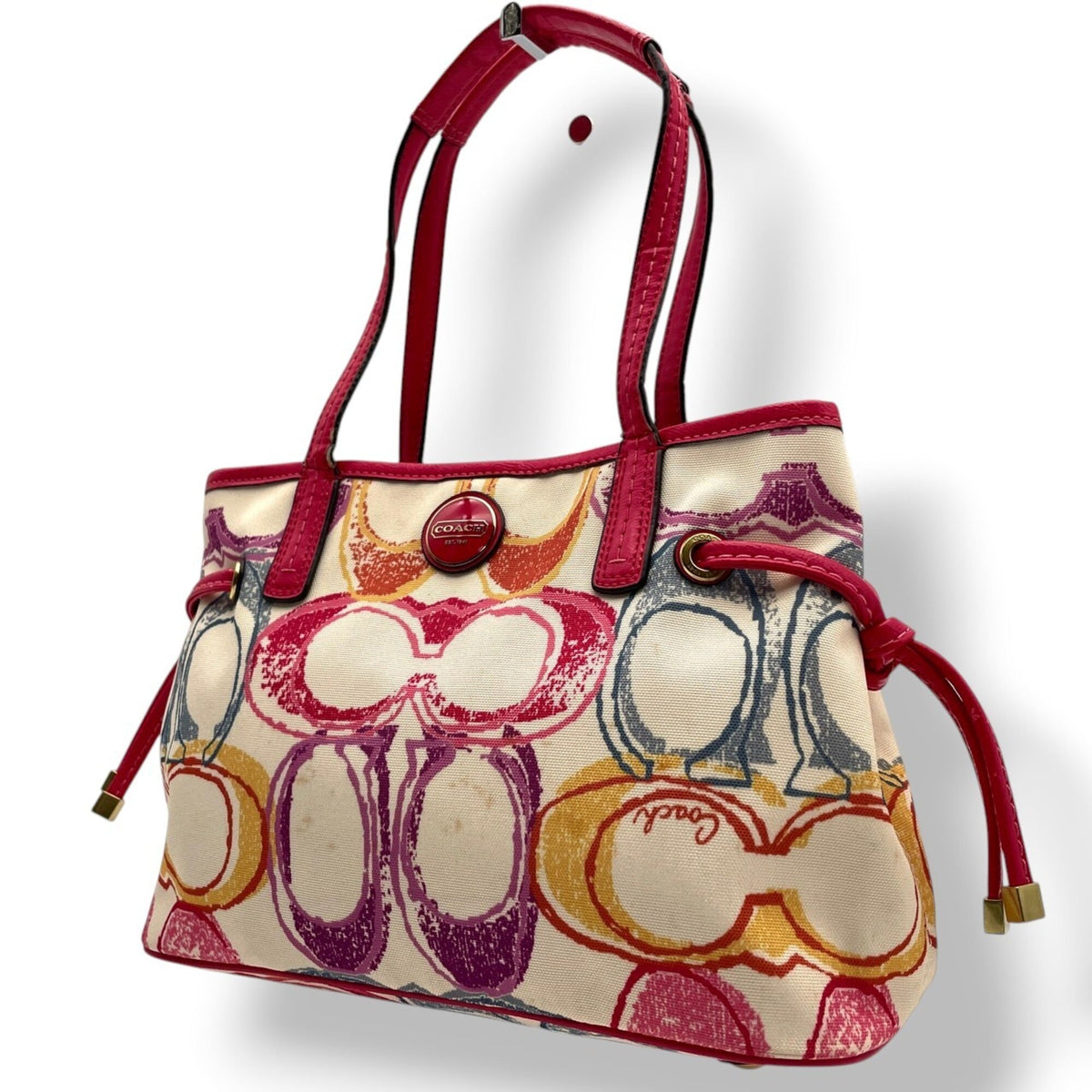 Coach Multi-Color Pink Canvas Patent Leather Handbag Tote Bag (Pre-Owned)