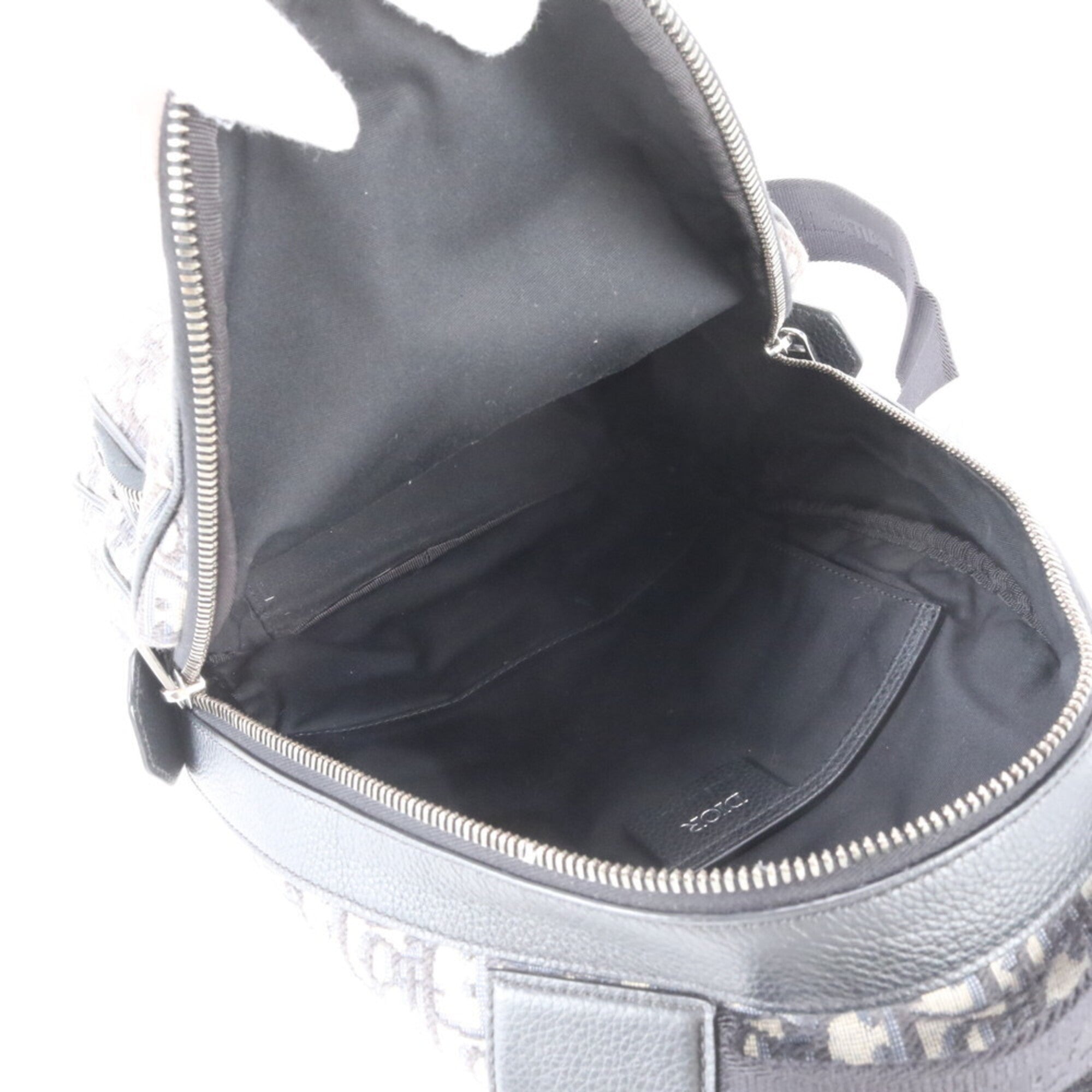 Christian Dior Beige Black Leather Canvas Backpack (Pre-Owned)