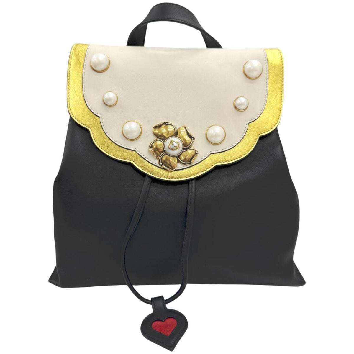 Gucci Black Gold White Leather Metal Backpack (Pre-Owned)