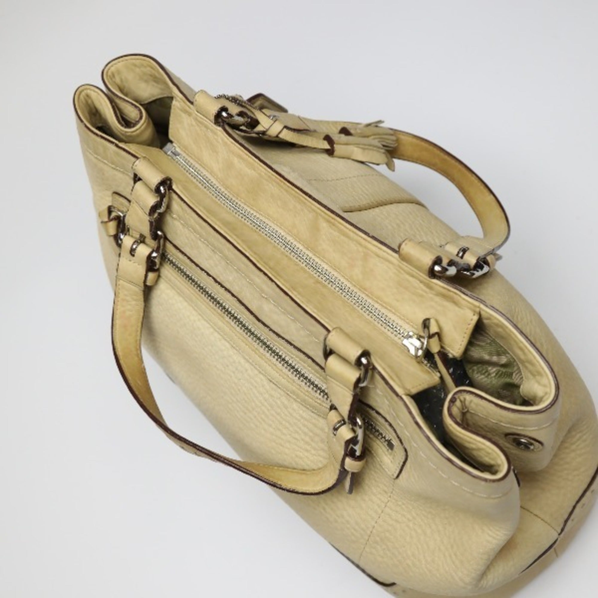 Coach Beige Leather Handbag Tote Bag (Pre-Owned)