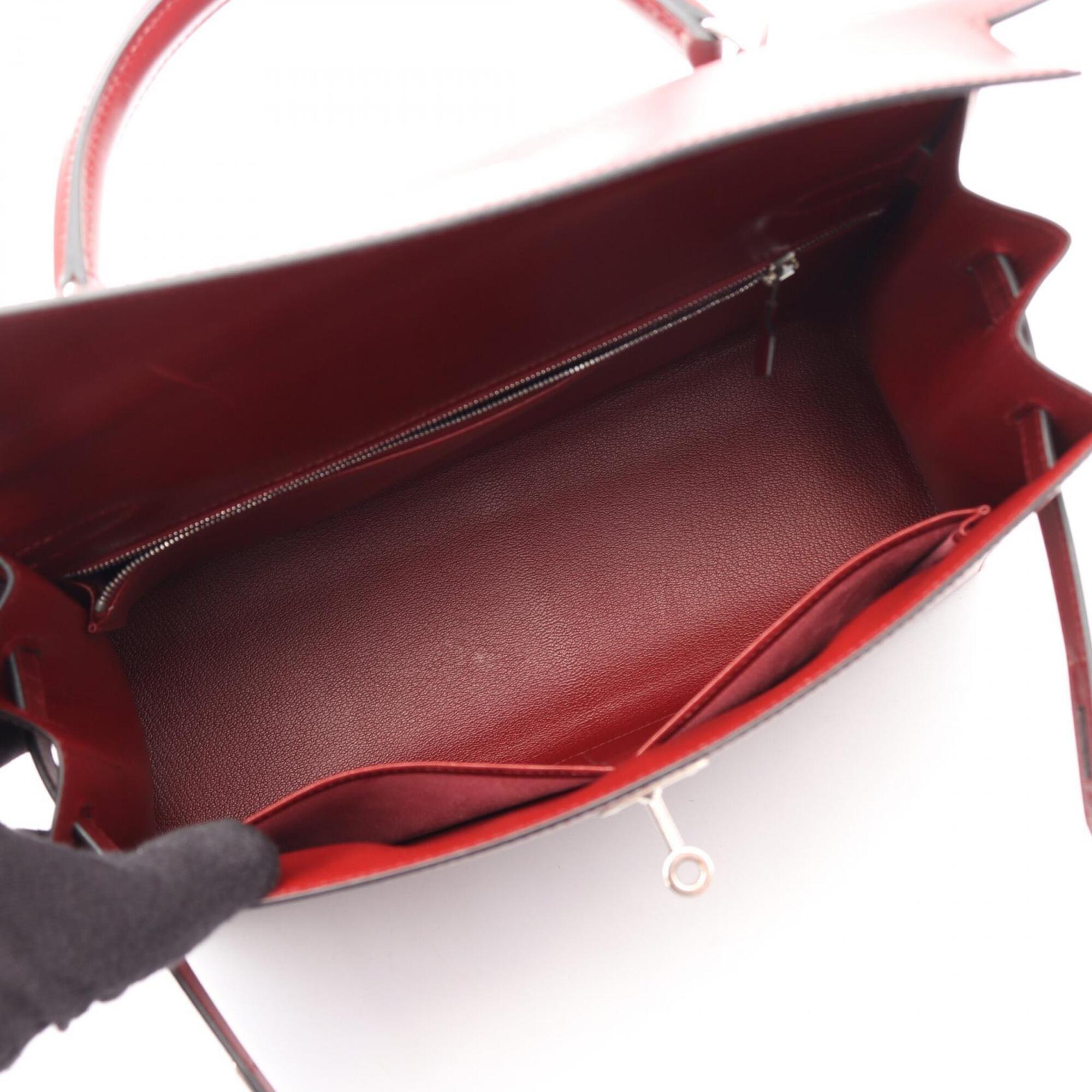 Hermes Bordeaux Box Calf Leather Handbag (Pre-Owned)