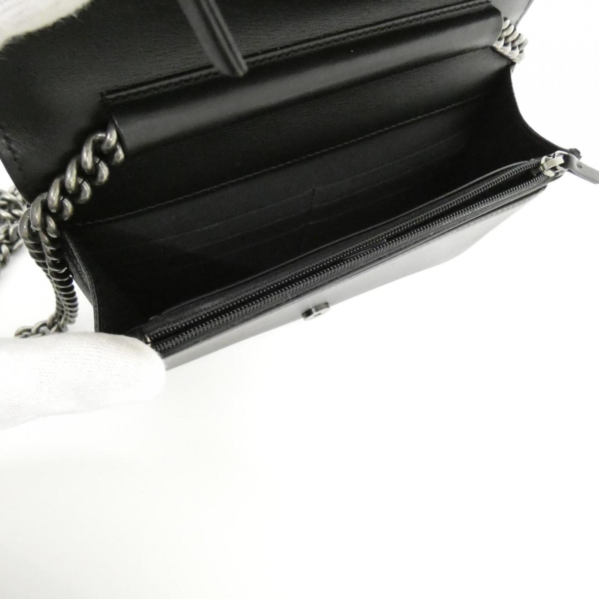 Chanel Black Grained Calfskin Chain/Shoulder Wallet (Pre-Owned)