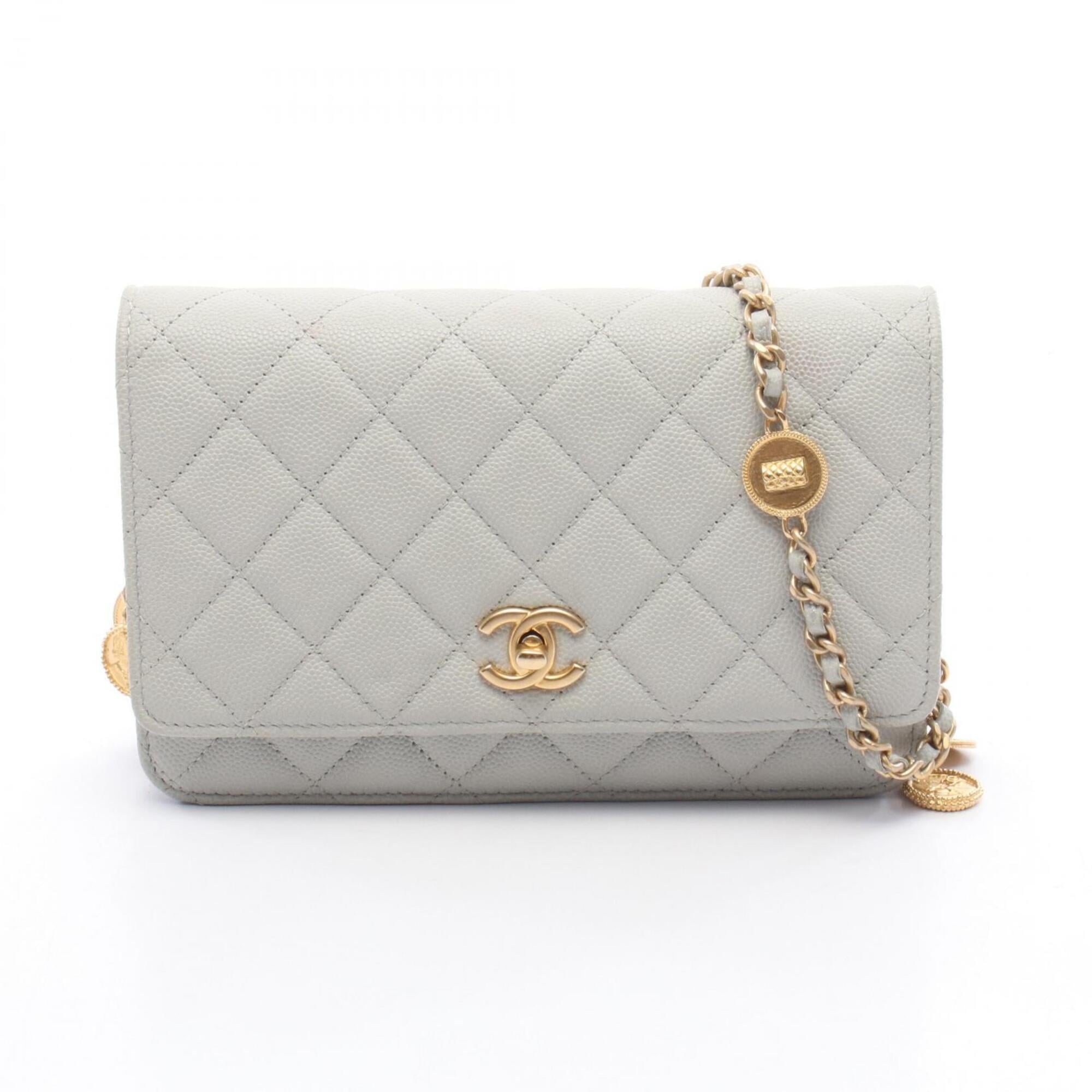 Chanel Gray Grained Calfskin Handbag Shoulder Bag (Pre-Owned)