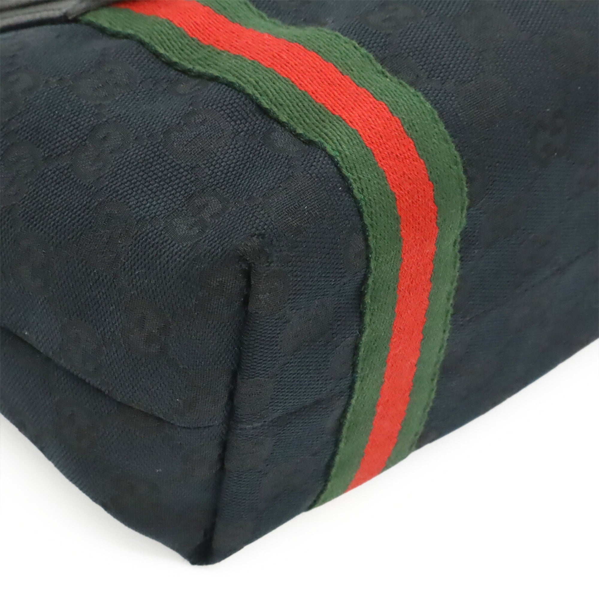 Gucci Black Green Red Color Canvas Leather Handbag Tote Bag (Pre-Owned)
