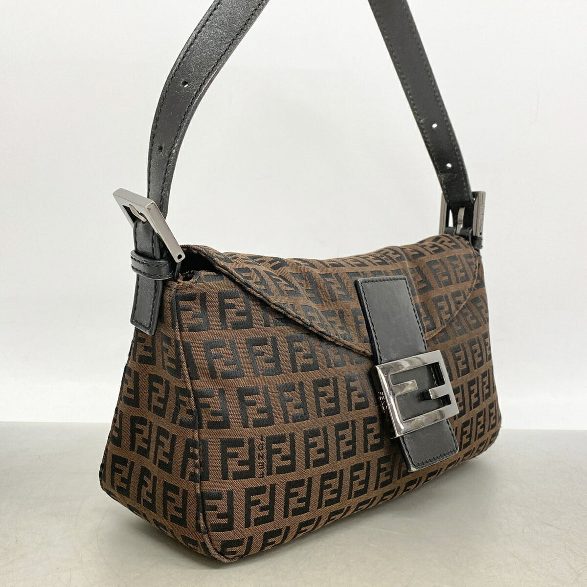 Fendi Black Brown Nylon Canvas Handbag (Pre-Owned)