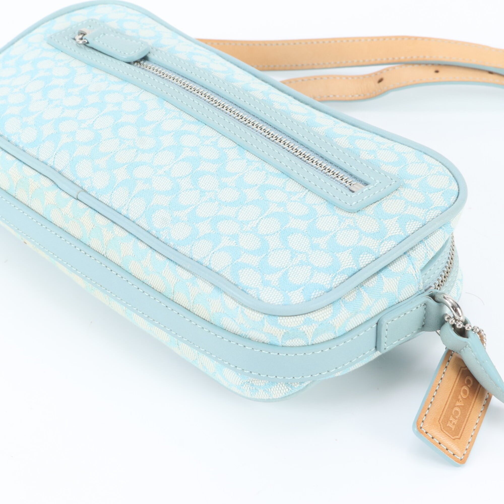 Coach Green Leather Canvas Crossbody Bag Shoulder Bag Tote Bag (Pre-Owned)