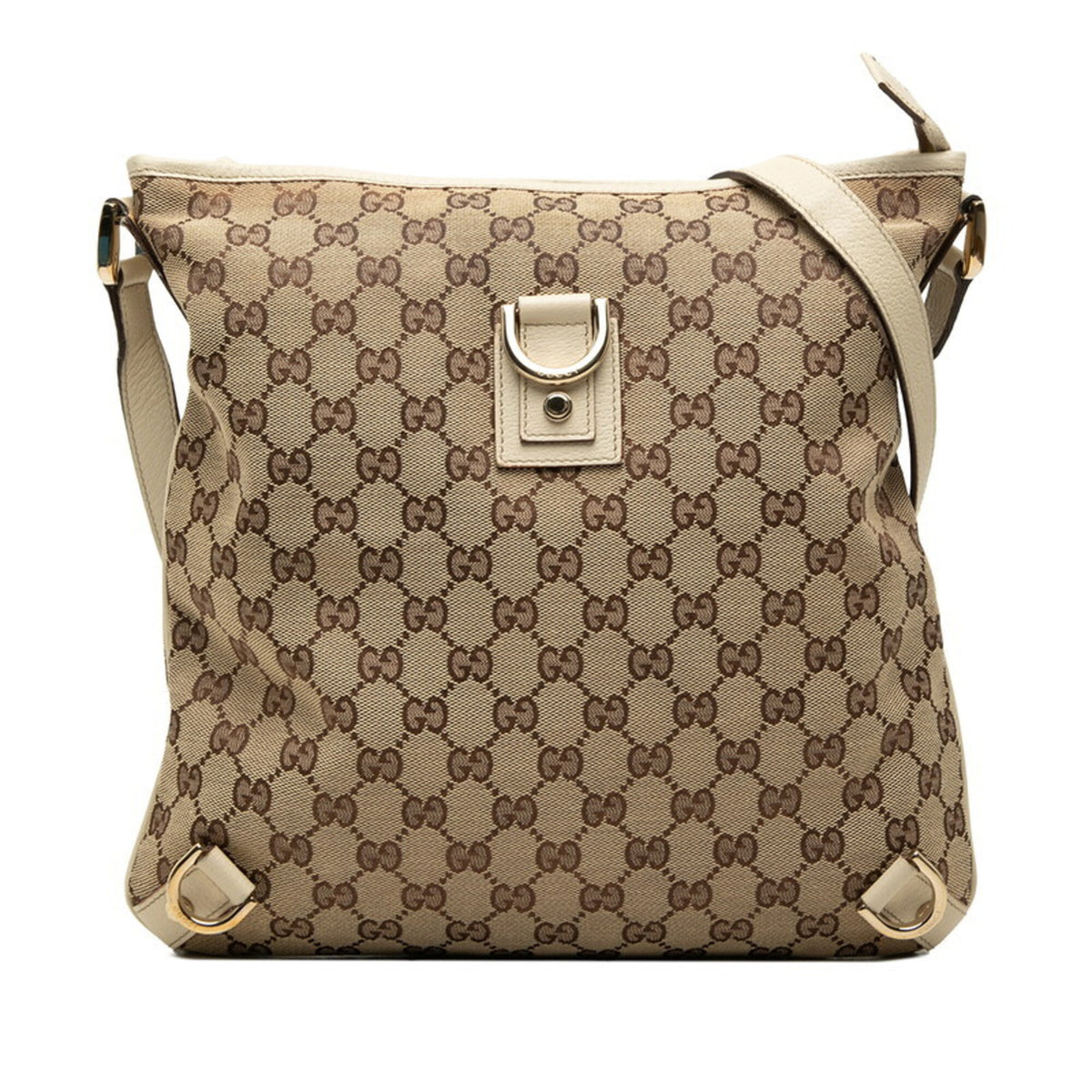 Gucci Beige Black Ivory Leather Shoulder Bag (Pre-Owned)