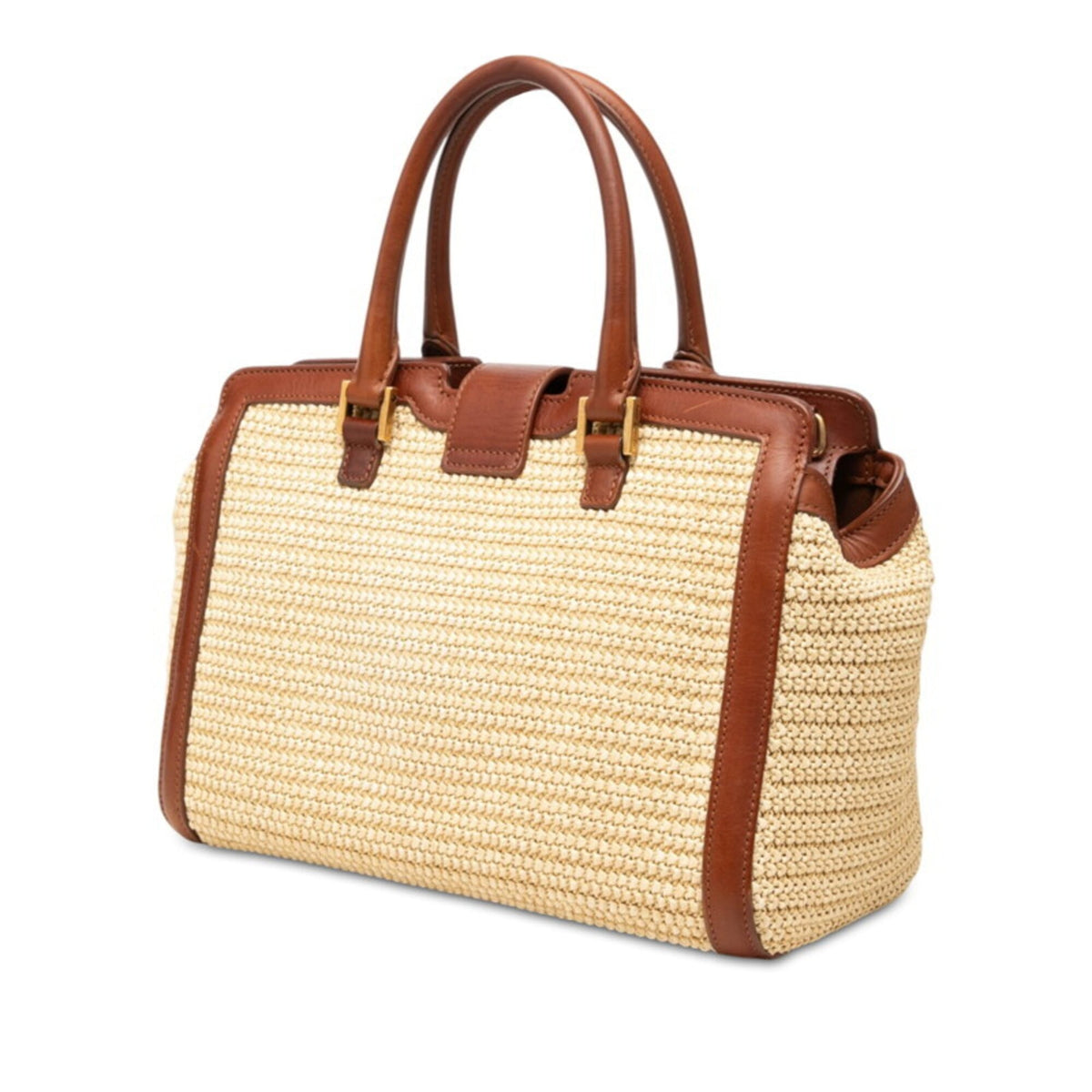 Saint Laurent Beige Brown Straw Leather Handbag Shoulder Bag (Pre-Owned)