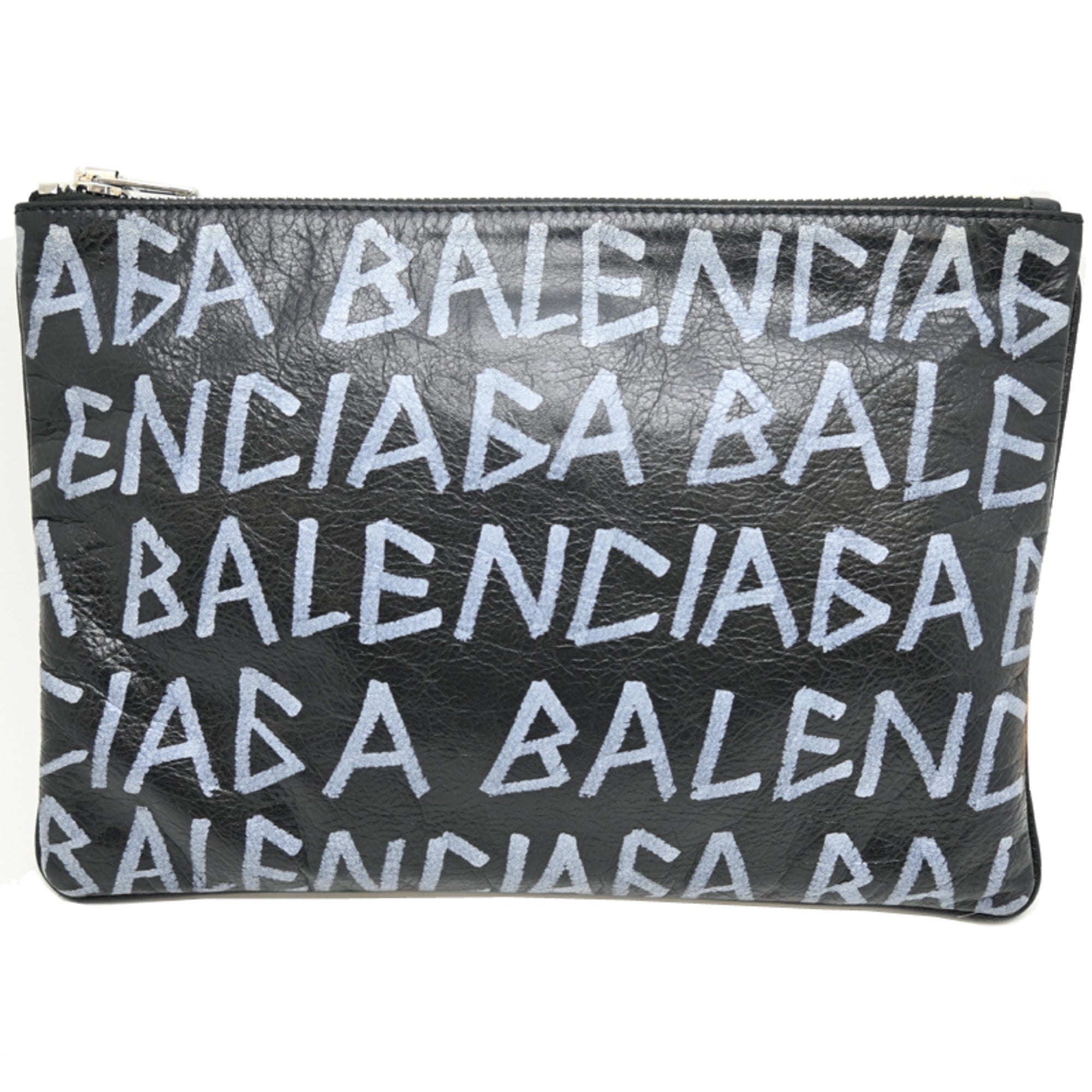 Balenciaga Black White Leather Clutch Bag (Pre-Owned)