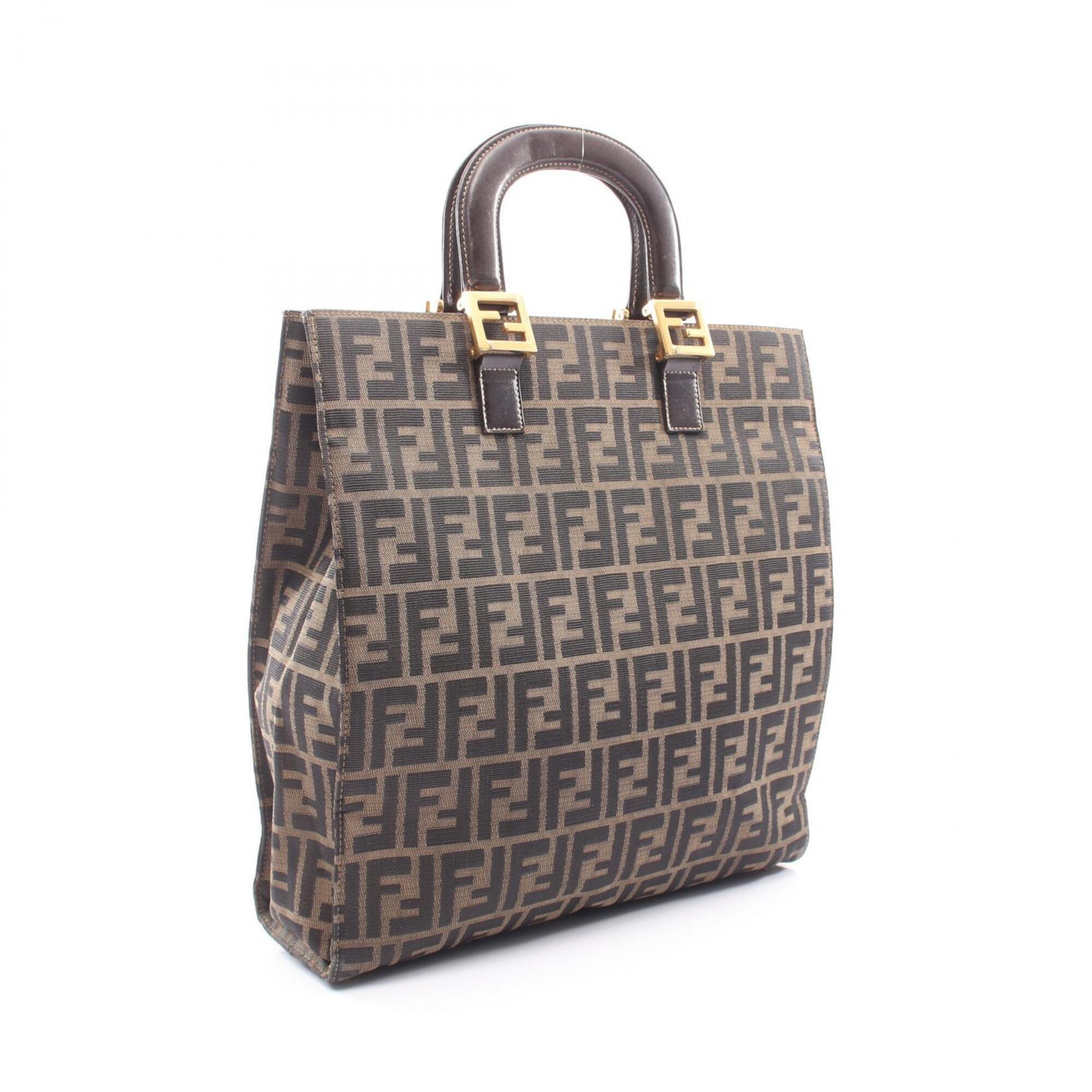 Fendi Zucca Brown Canvas Leather Handbag Tote Bag (Pre-Owned)