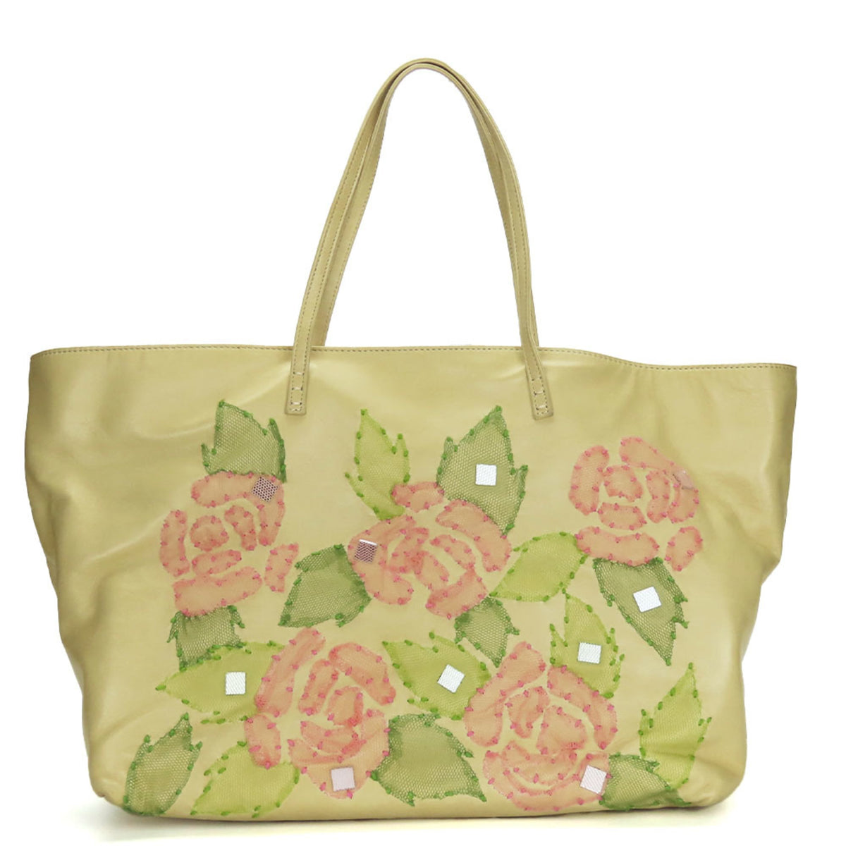 Fendi Beige Pink Green Leather Tote Bag (Pre-Owned)