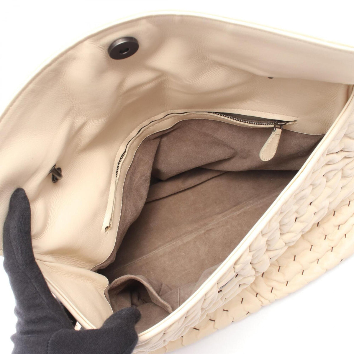 Bottega Veneta Ivory Leather Handbag Shoulder Bag (Pre-Owned)