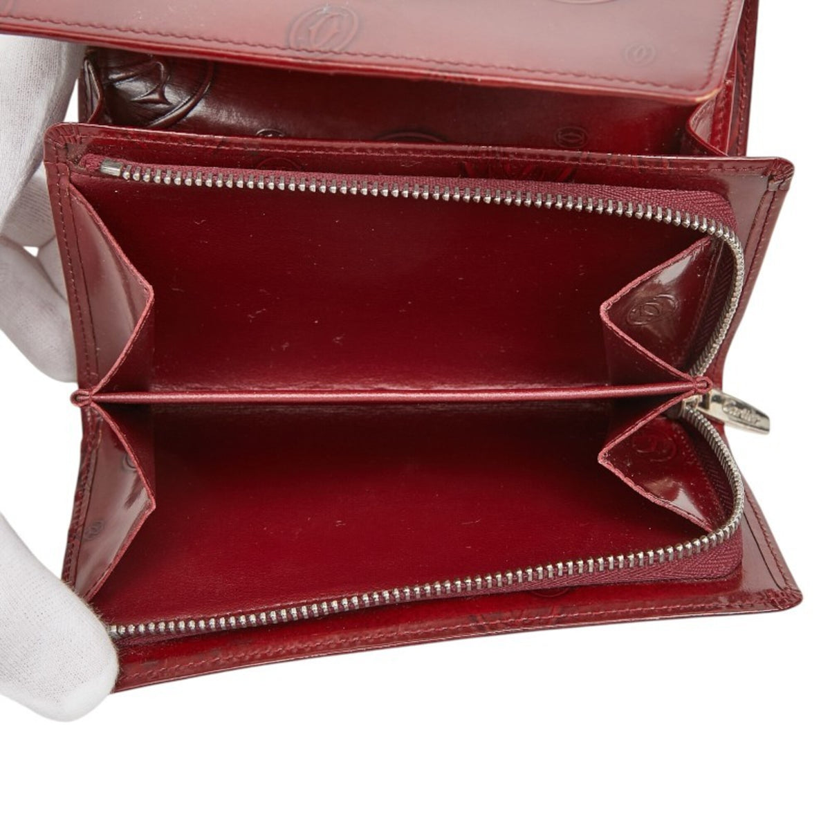 Cartier Bordeaux Wine Red Patent Leather Long Wallet (Bi-Fold) (Pre-Owned)
