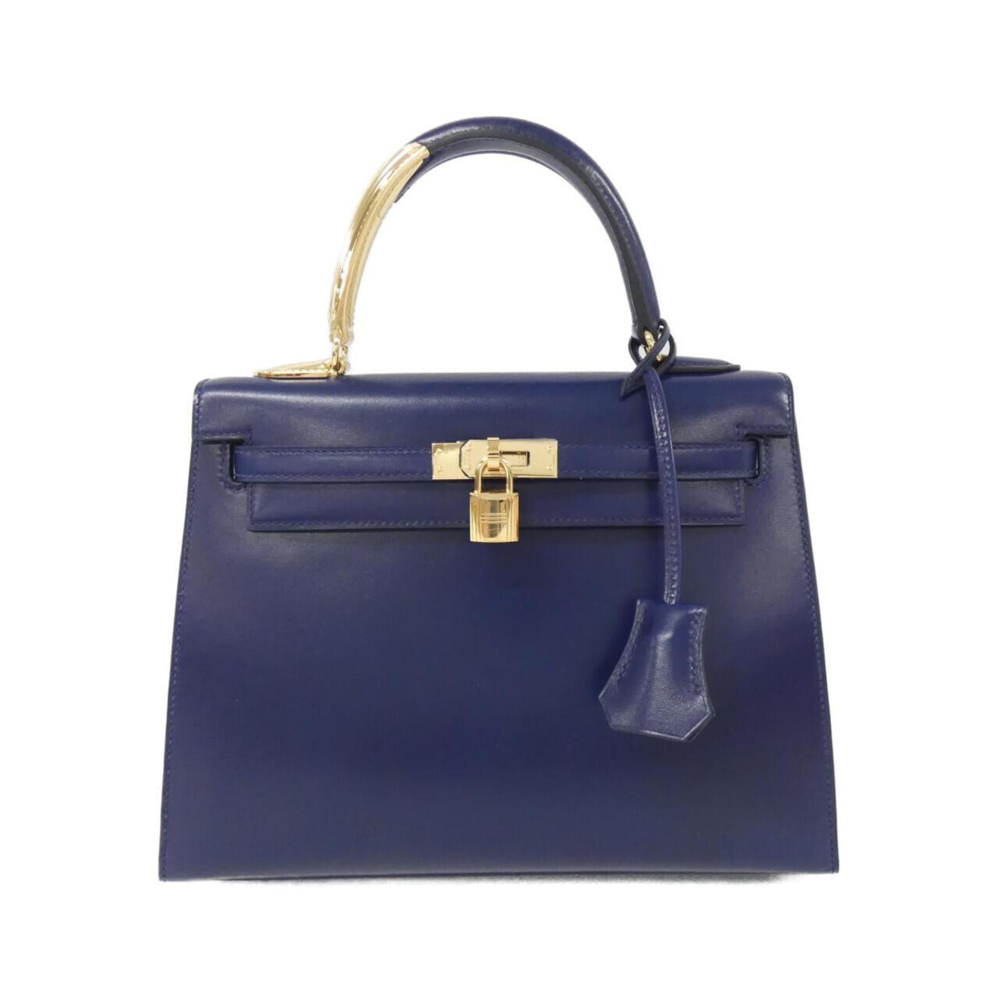 Hermes Bleu Saphir Blue Box Calf Leather Handbag (Pre-Owned)