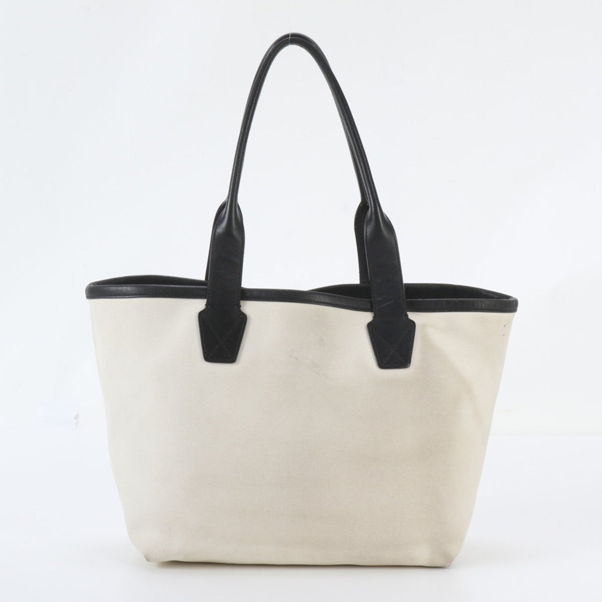 Balenciaga Black Ivory Leather Canvas Handbag Shoulder Bag Tote Bag (Pre-Owned)