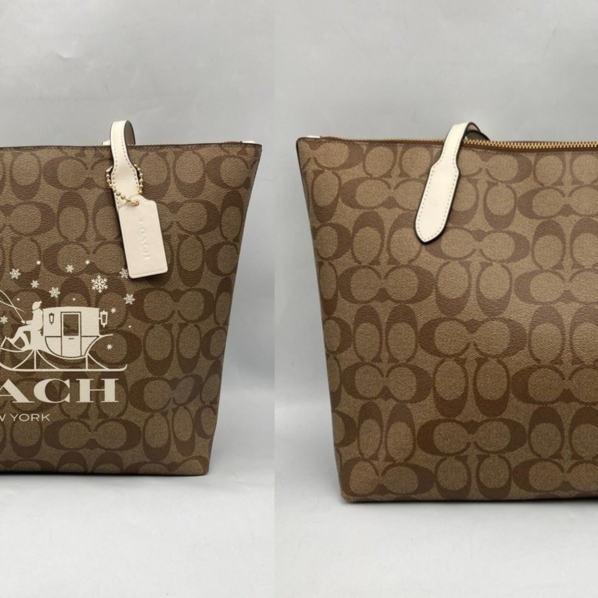 Coach Beige Off-White Signature Line Tote Bag (Pre-Owned)