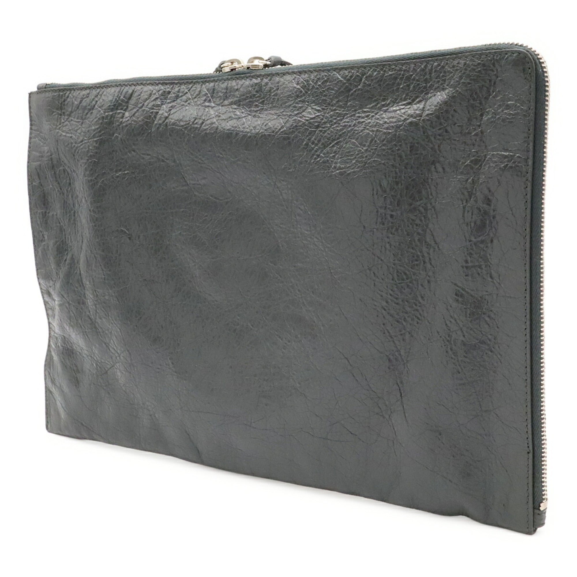 Balenciaga Dark Gray Leather Handbag Pouch (Pre-Owned)