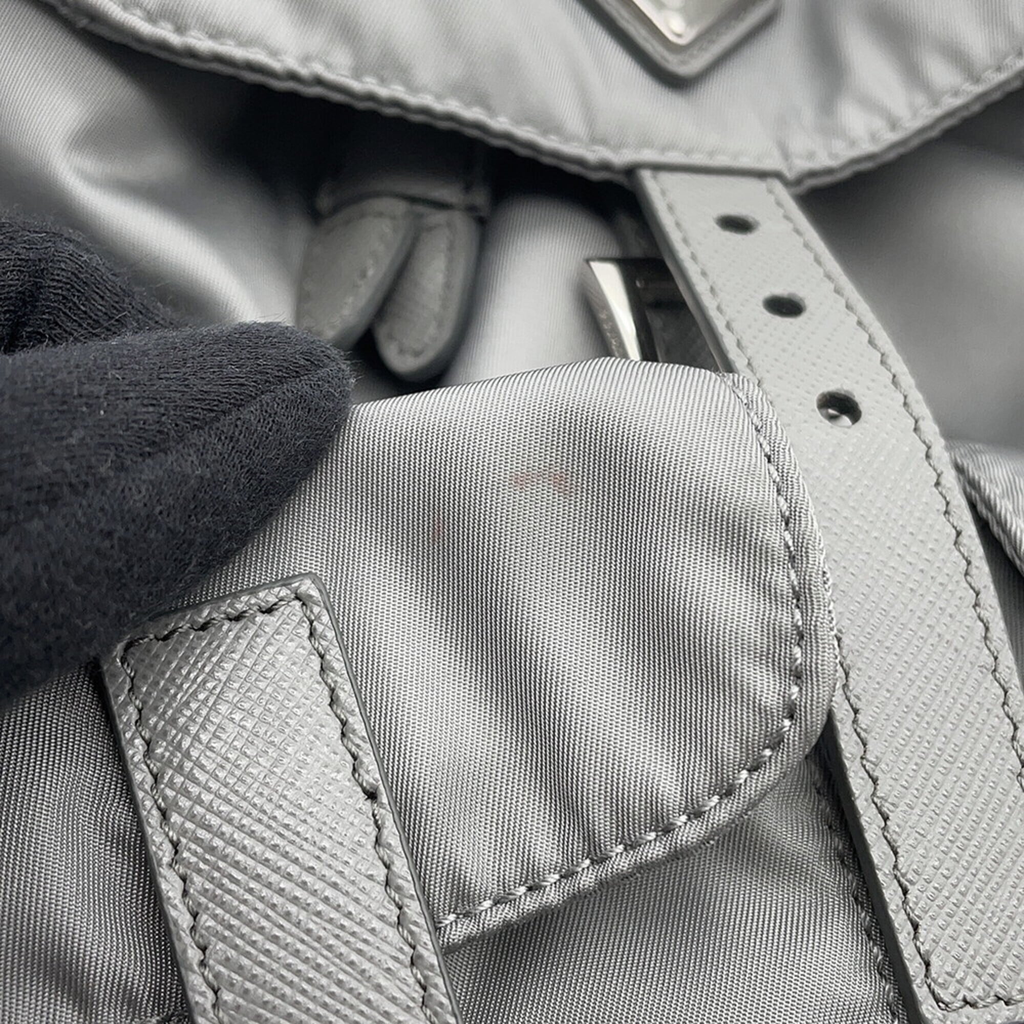Prada Gray Nylon Leather Handbag (Pre-Owned)