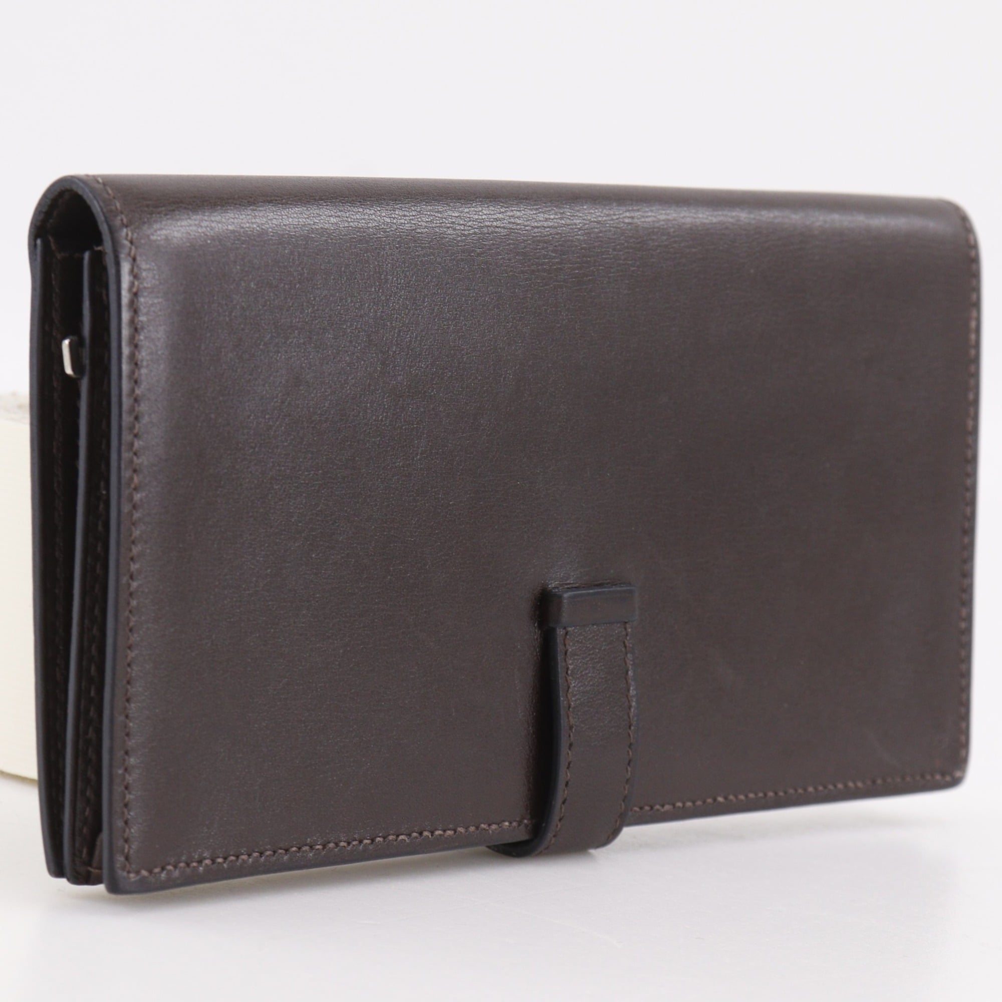 Hermes Brown Box Calf Leather Long Wallet (Bi-Fold) (Pre-Owned)