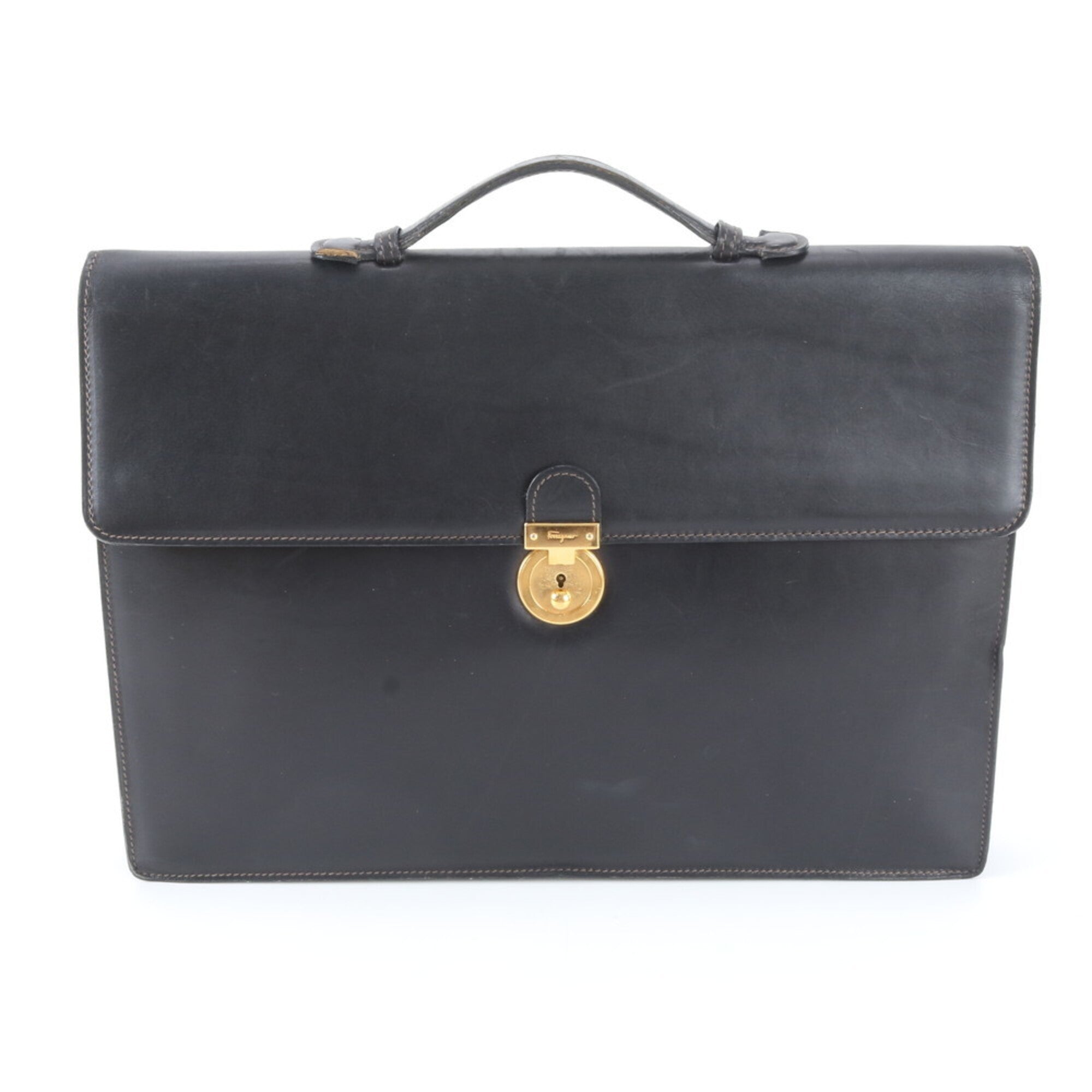 Salvatore Ferragamo Black Leather Briefcase (Pre-Owned)