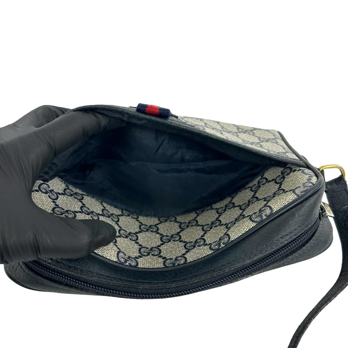 Gucci Navy Red Color Leather Pvc Pochette Shoulder Bag (Pre-Owned)