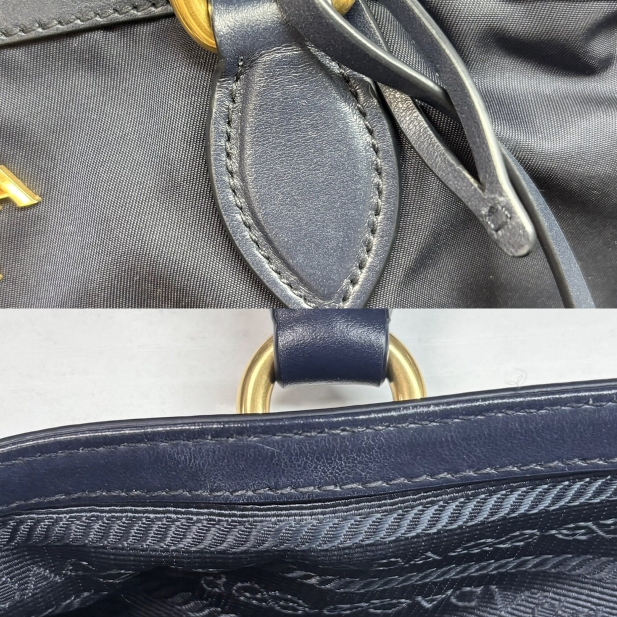 Prada Navy Nylon Leather Handbag Shoulder Bag (Pre-Owned)