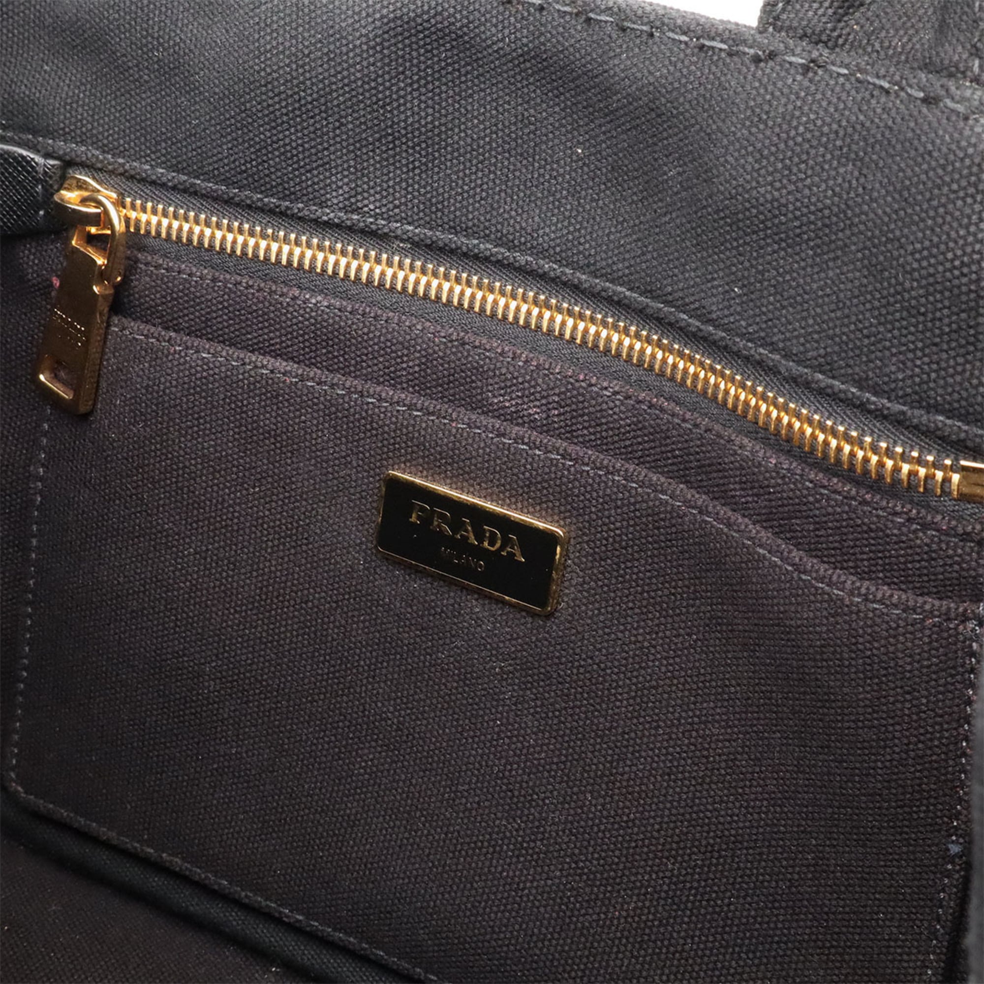 Prada Canapa Black Nero Canvas Handbag Shoulder Bag Tote Bag (Pre-Owned)