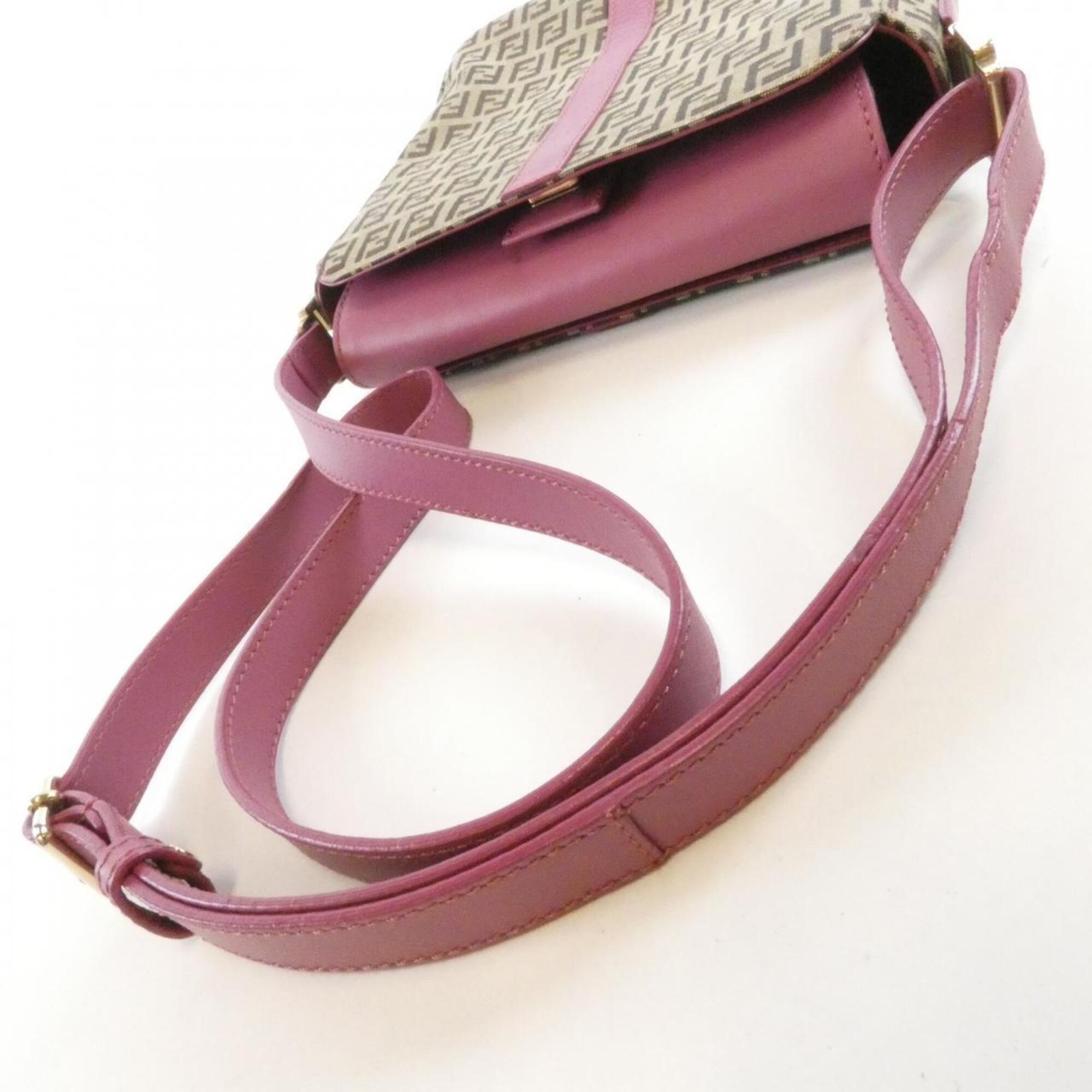 Fendi Beige Pink Canvas Shoulder Bag (Pre-Owned)